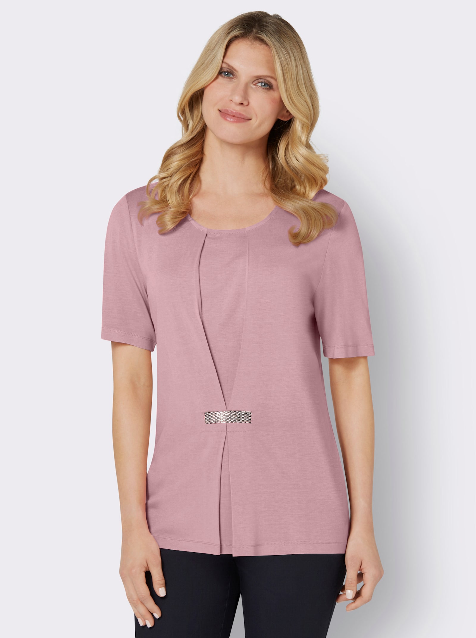 Kurzarmshirt mit Glitzersteinchen - hortensie