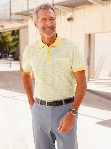 Marco Donati Kurzarmshirt in Pikee-Struktur - gelb-gemustert
