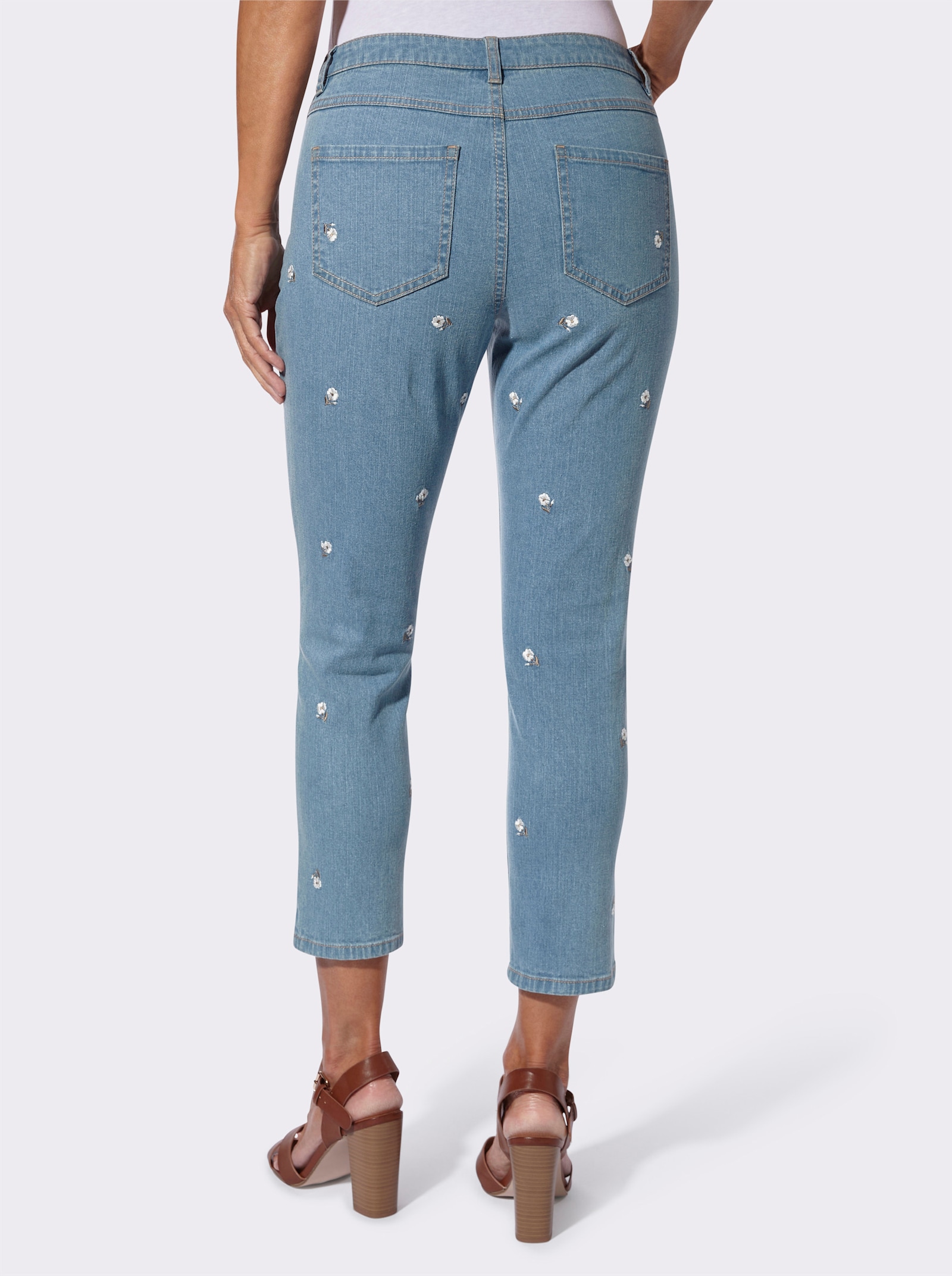 7/8-Jeans mit Blüten-Stickerei - blue-bleached