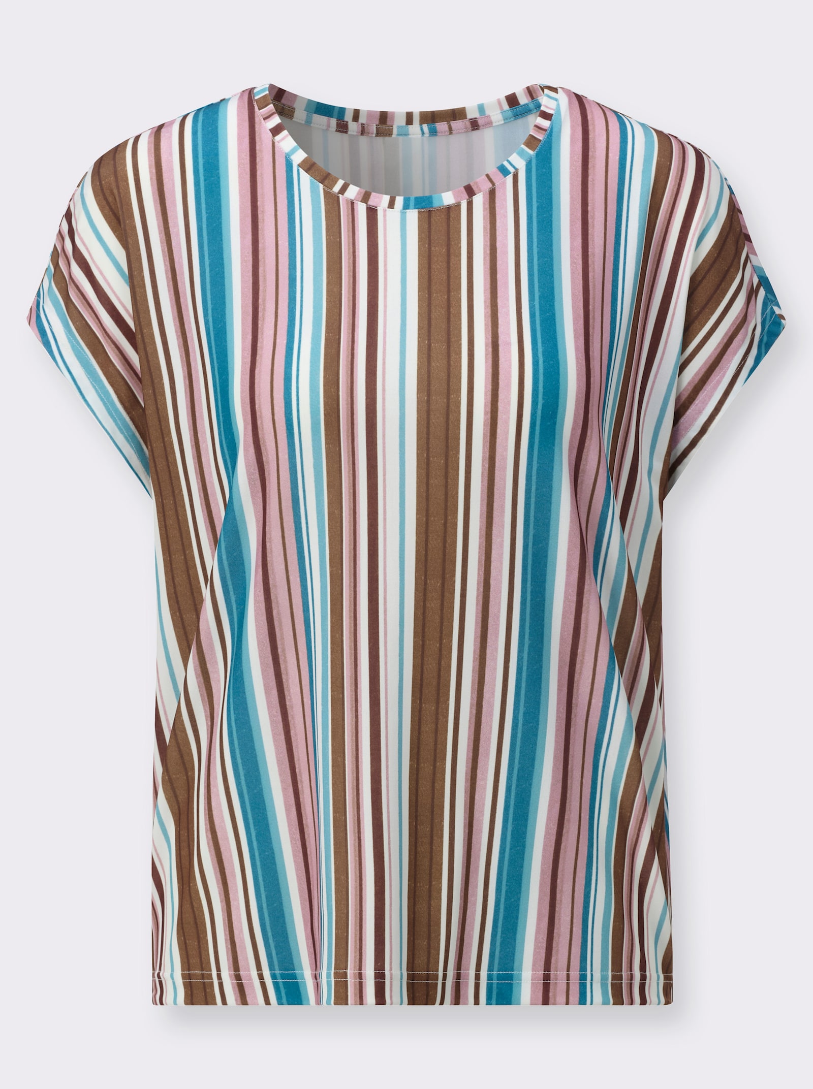 Rundhalsshirt mit Längsstreifen - altrosa-ozean-gestreift