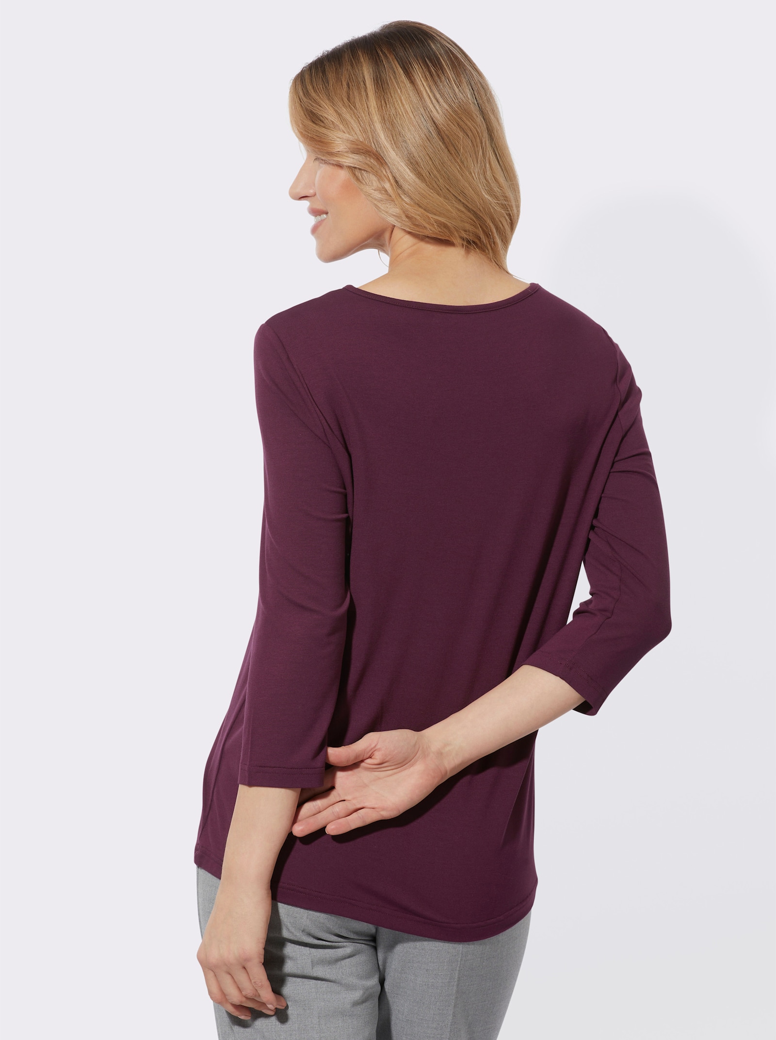 Tričko s 3/4 rukávem a ozdobným kroužkem - burgundská