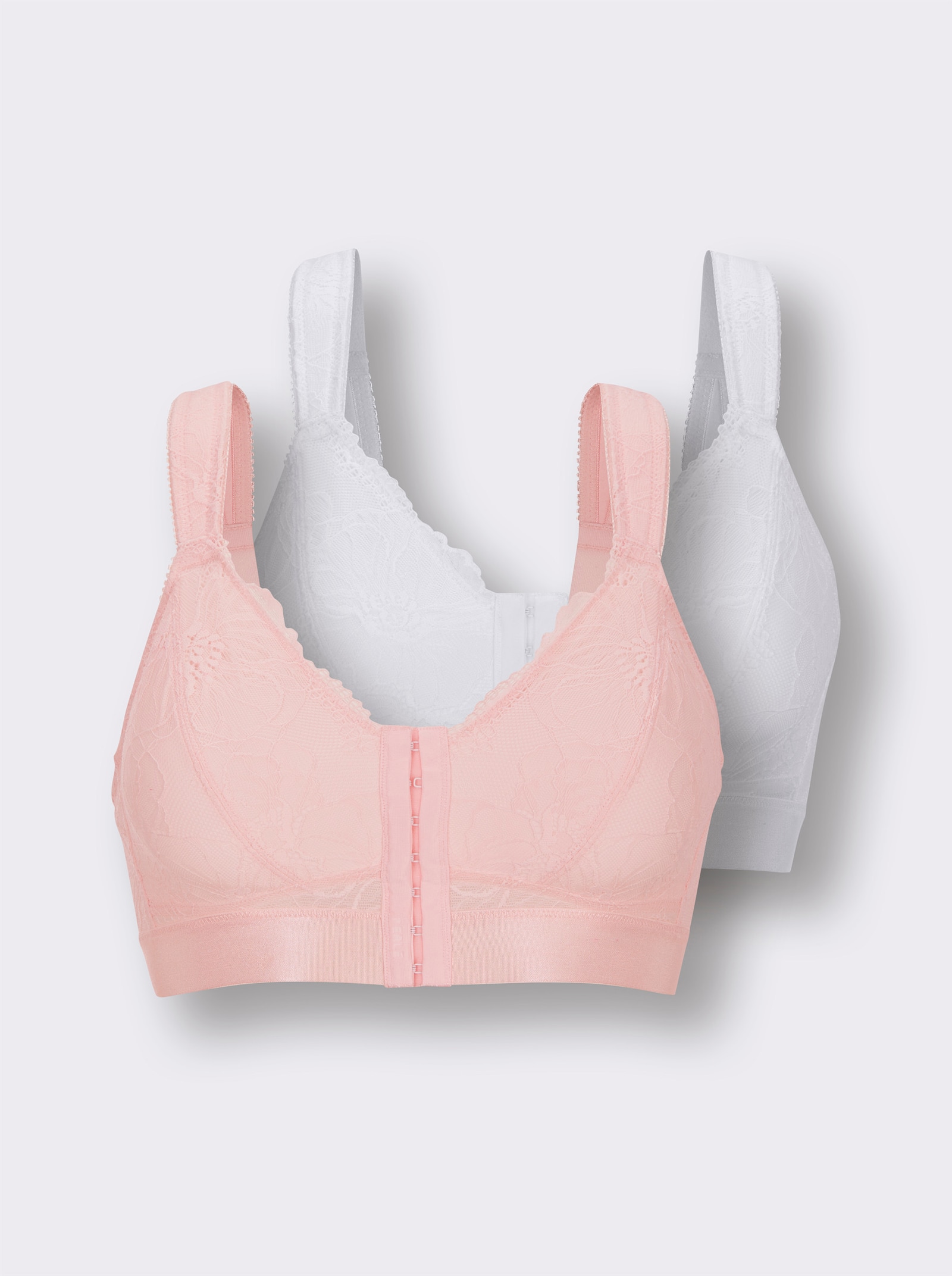 wäschepur Vorderverschluss-BH ohne Bügel - weiss + hellrosé