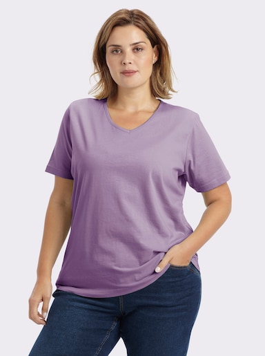 Kurzarmshirt mit V-Ausschnitt - flieder