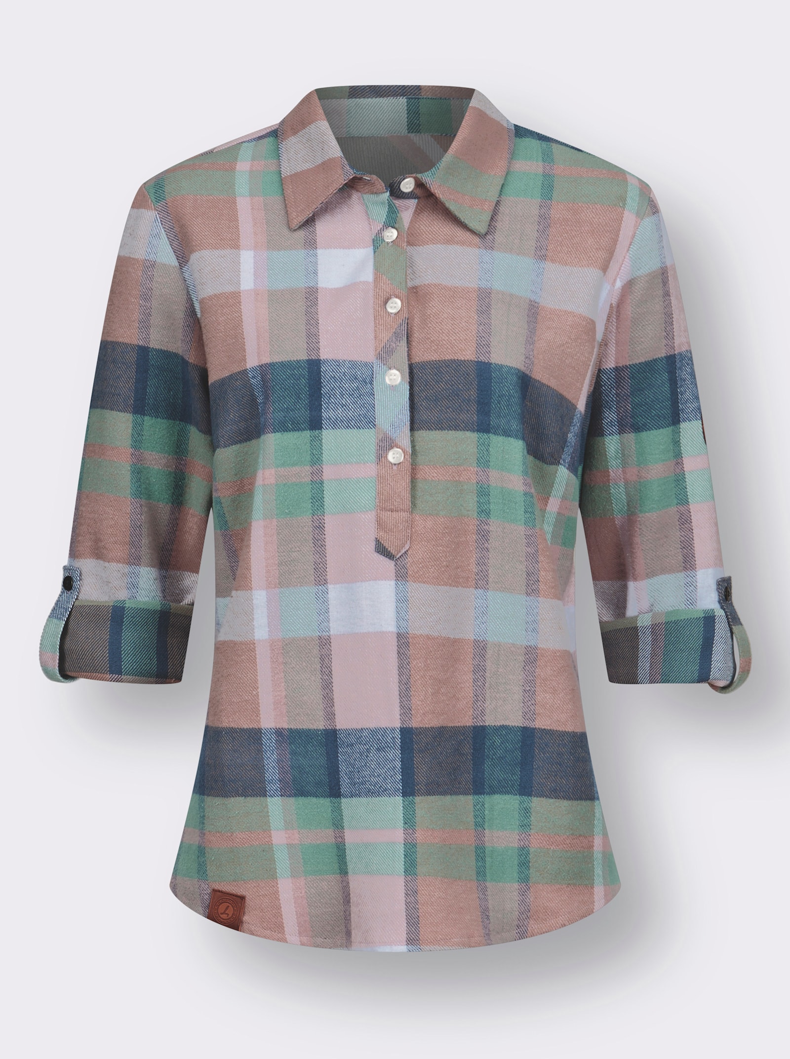 Flanellen blouse met korte knoopsluiting - jade/hortensia geruit