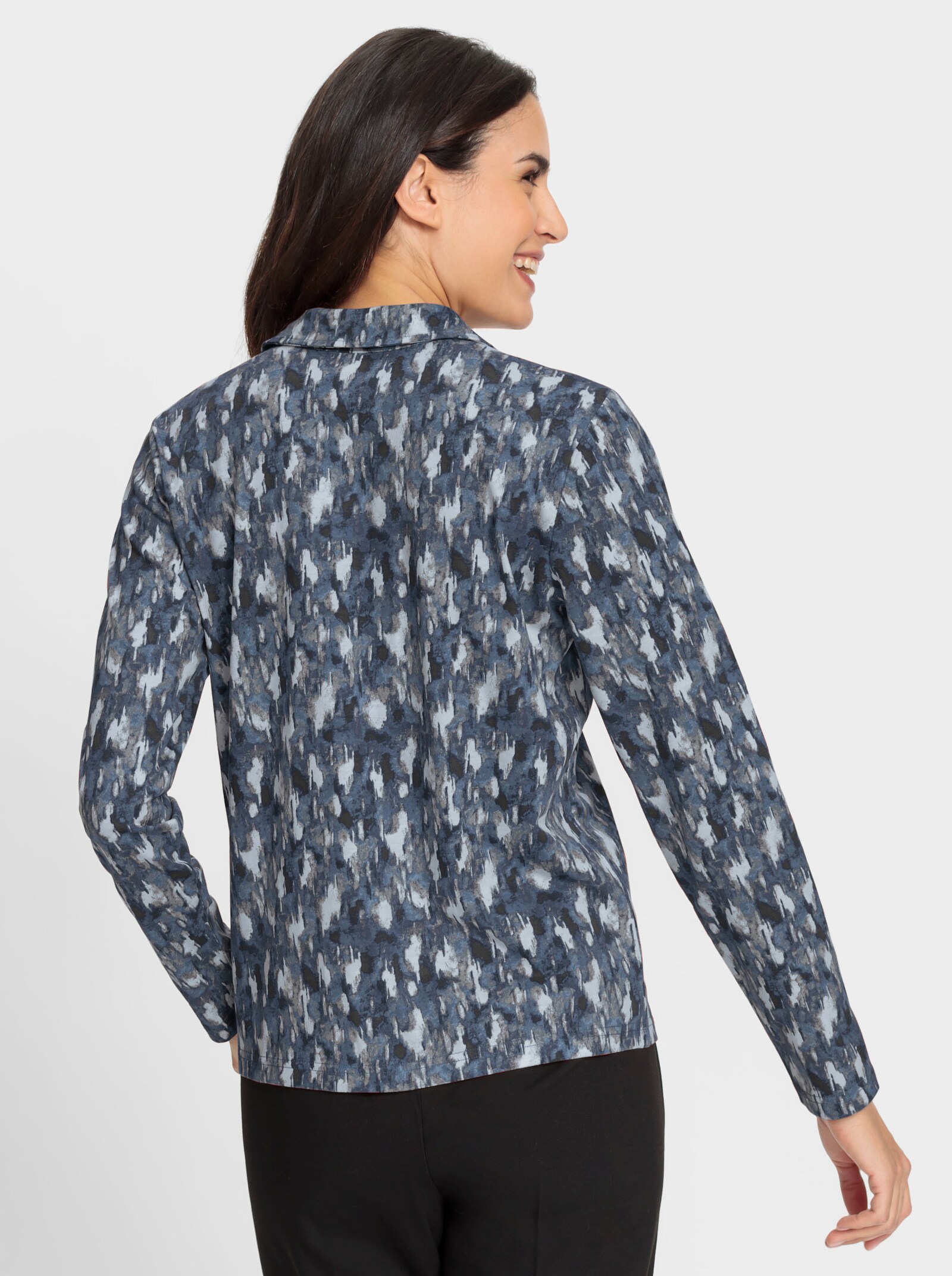 Poloshirt mit kurzer Knopfleiste - rauchblau-graphit-bedruckt