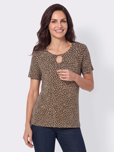 Tunikashirt mit Tropfen-Ausschnitt - braun-champagner-bedruckt