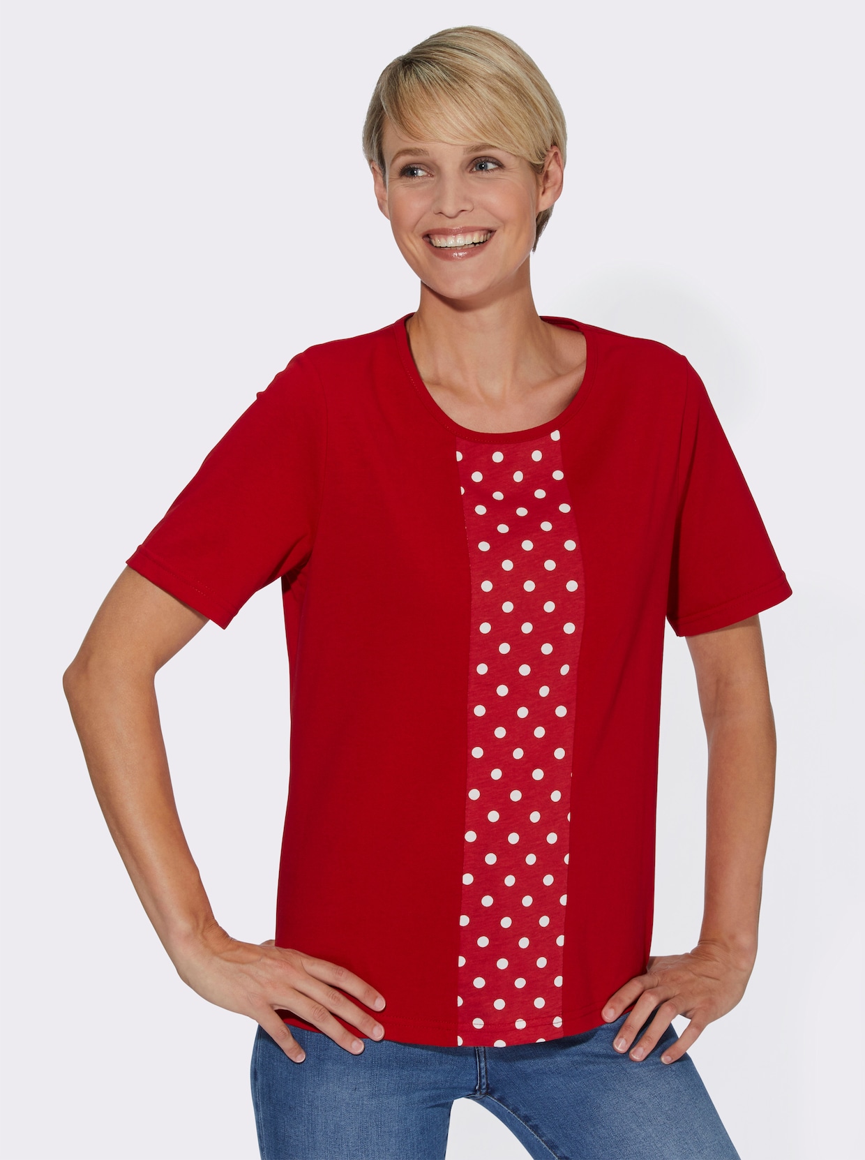 Shirt met ronde hals - rood + rood gestippeld