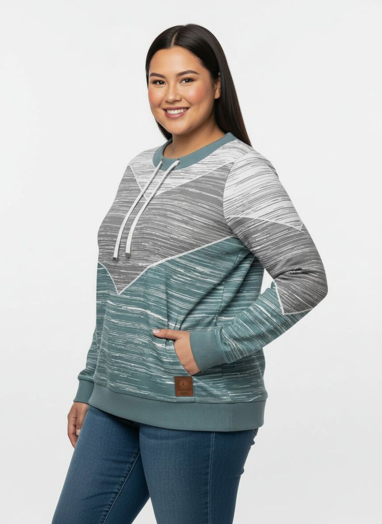 Sweatshirt mit variierbarem Rundhals-Ausschnitt - jade-ecru