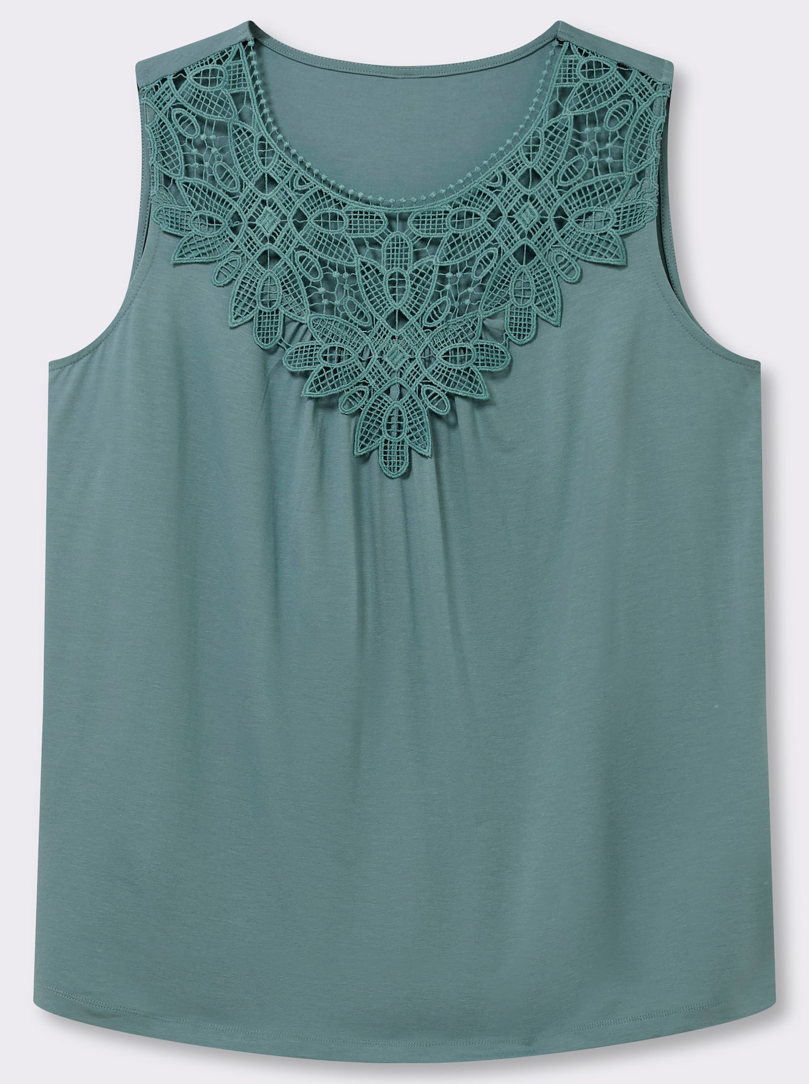 Shirttop mit Spitze am Ausschnitt - jade