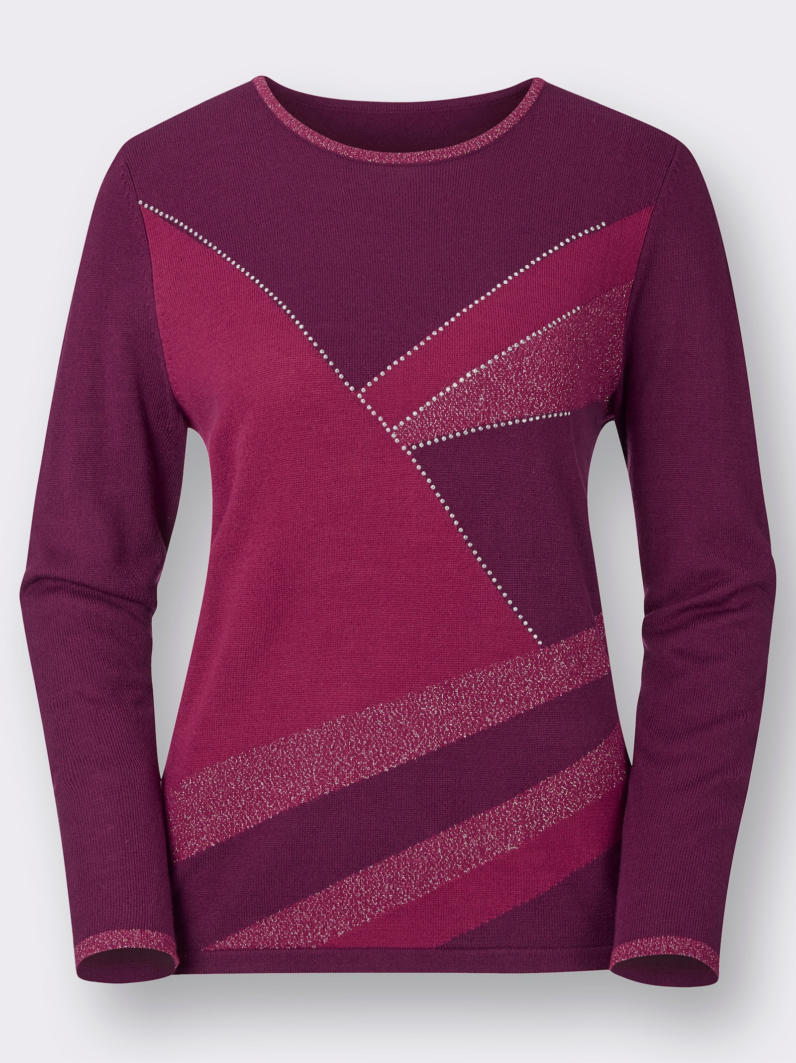 Rundhalspullover mit Intarsien-Muster - brombeer-gemustert
