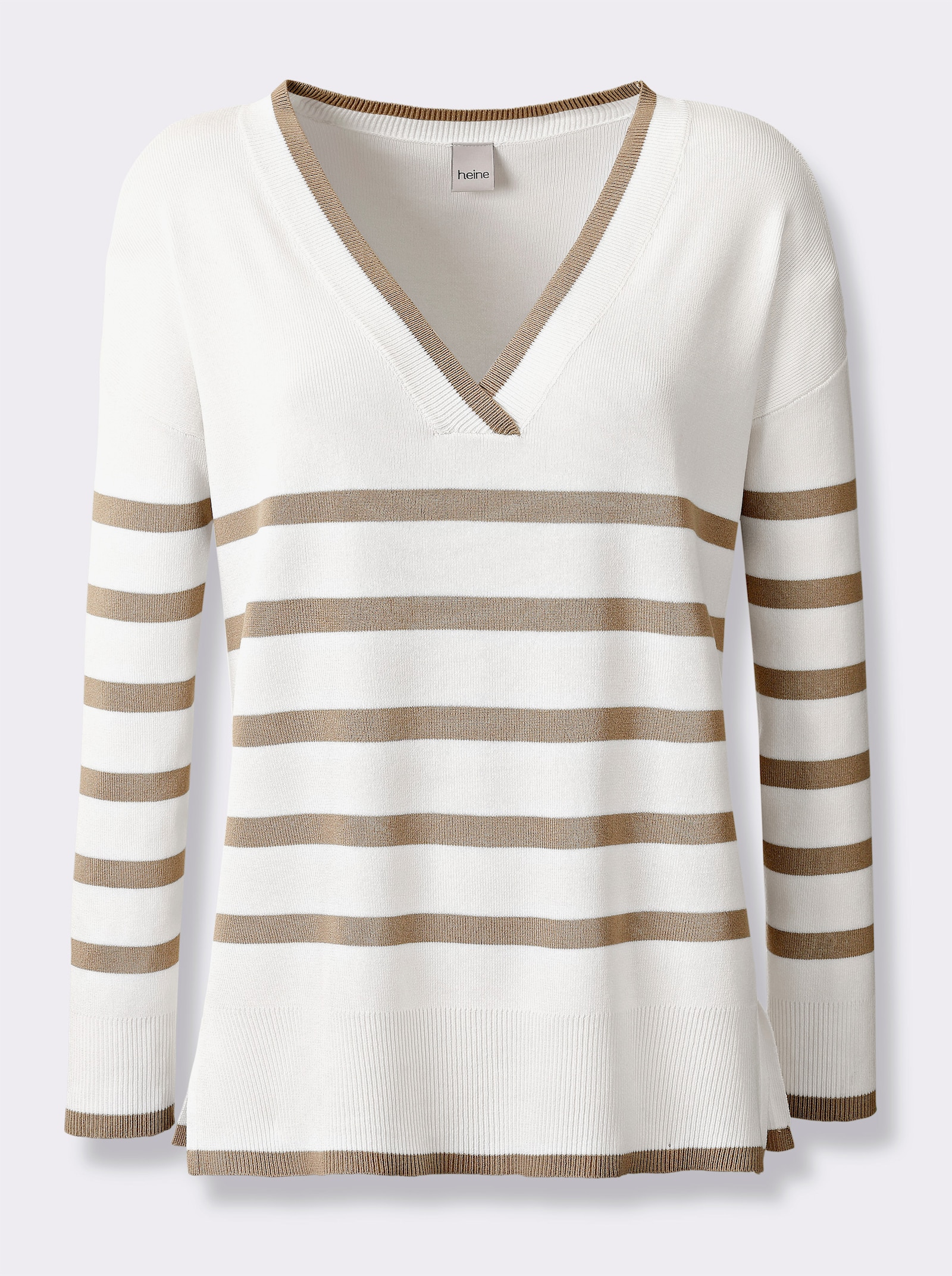 heine Pull à rayures avec encolure en V - sésame-écru à rayures