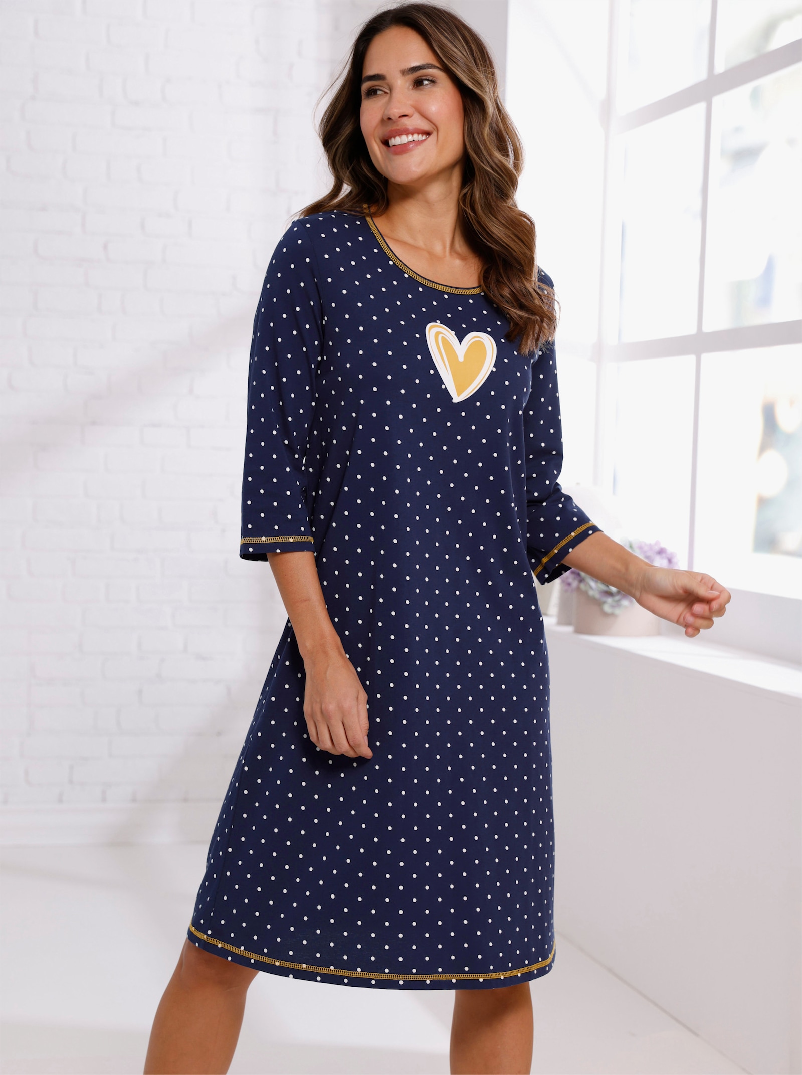 Nachthemd in A-Form - marine-ecru-bedruckt