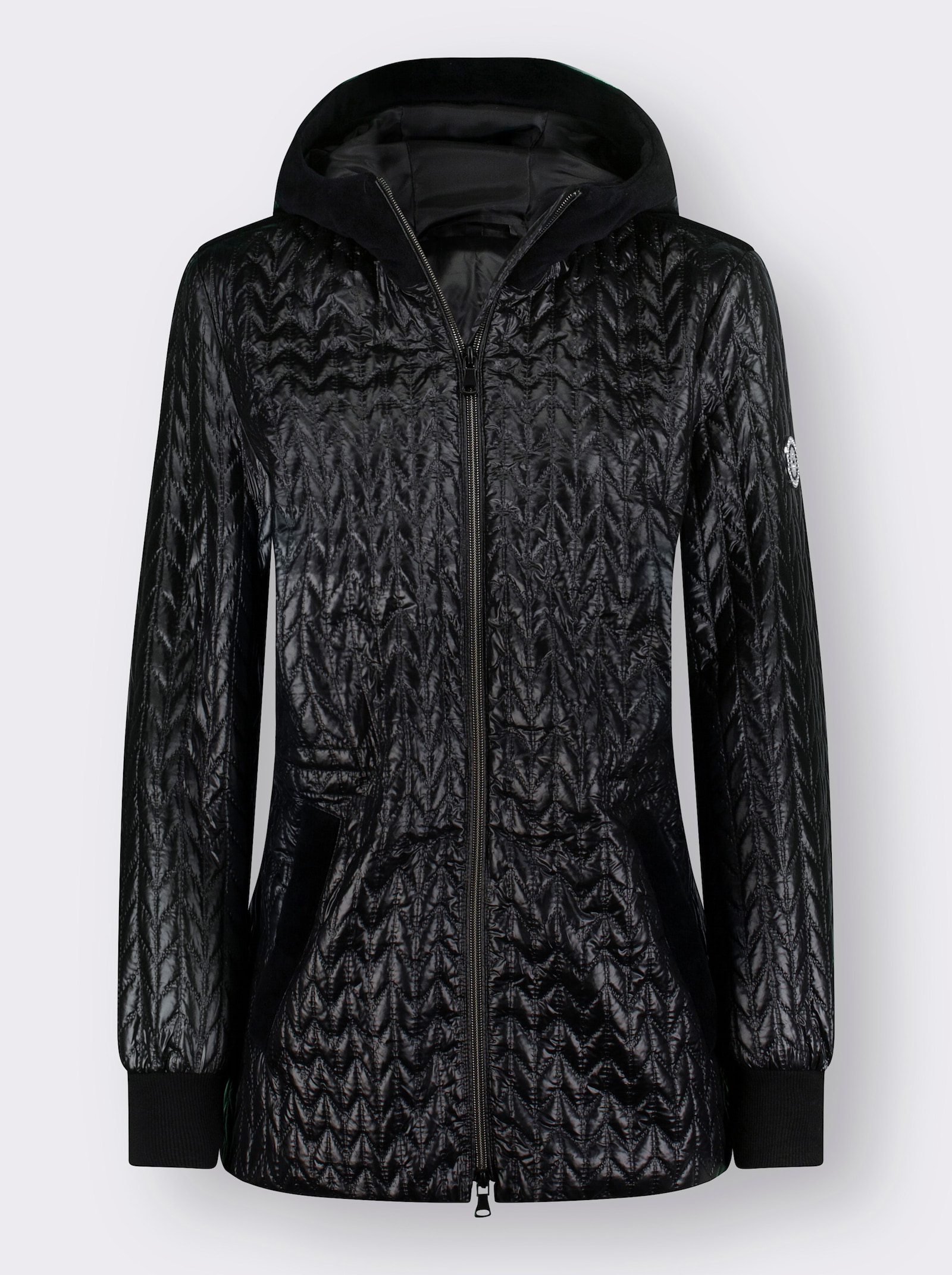 Steppjacke mit Details aus Samt - schwarz