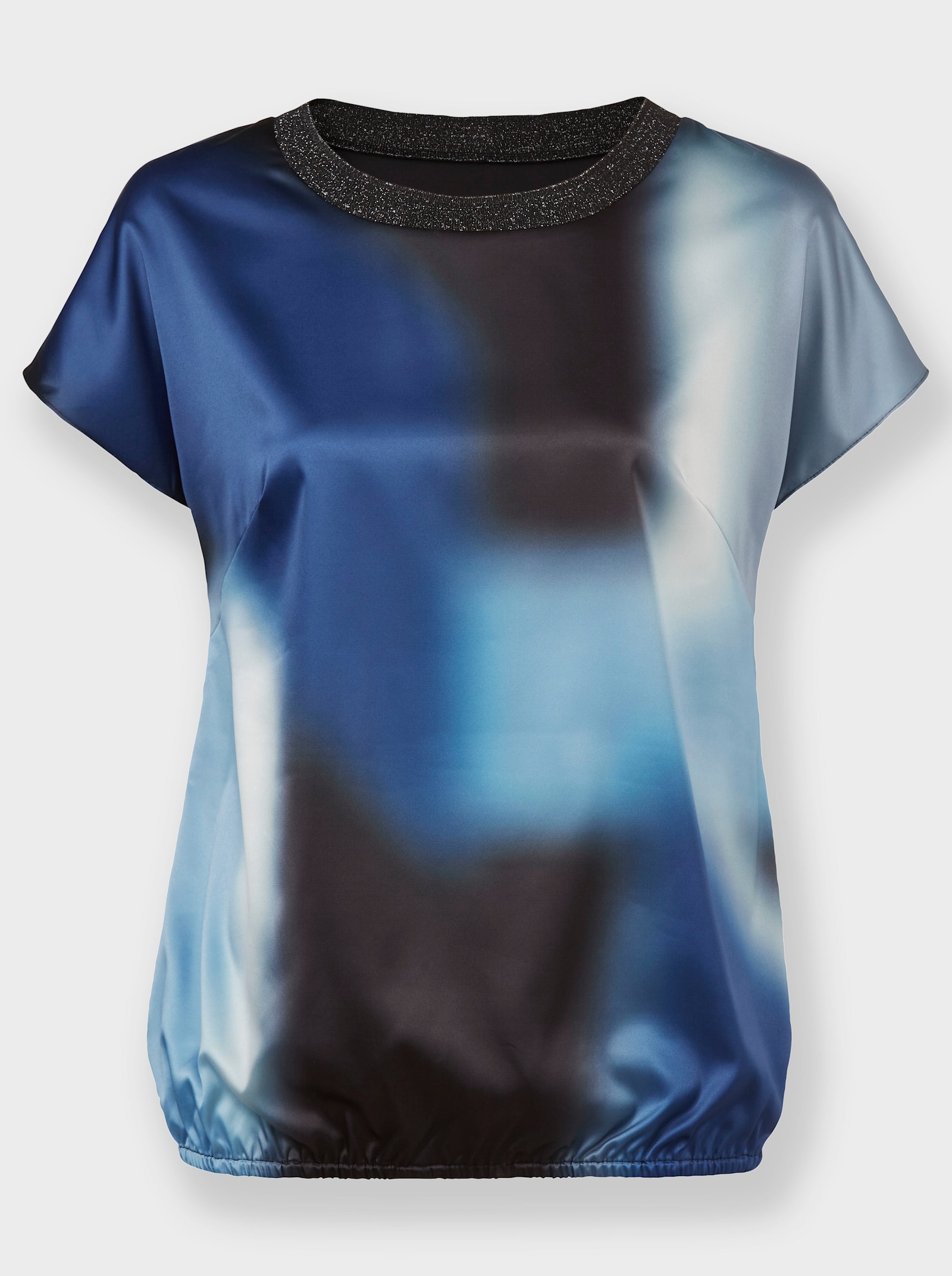 Schlupfbluse mit elastischem Saum - royalblau-schwarz-bedruckt