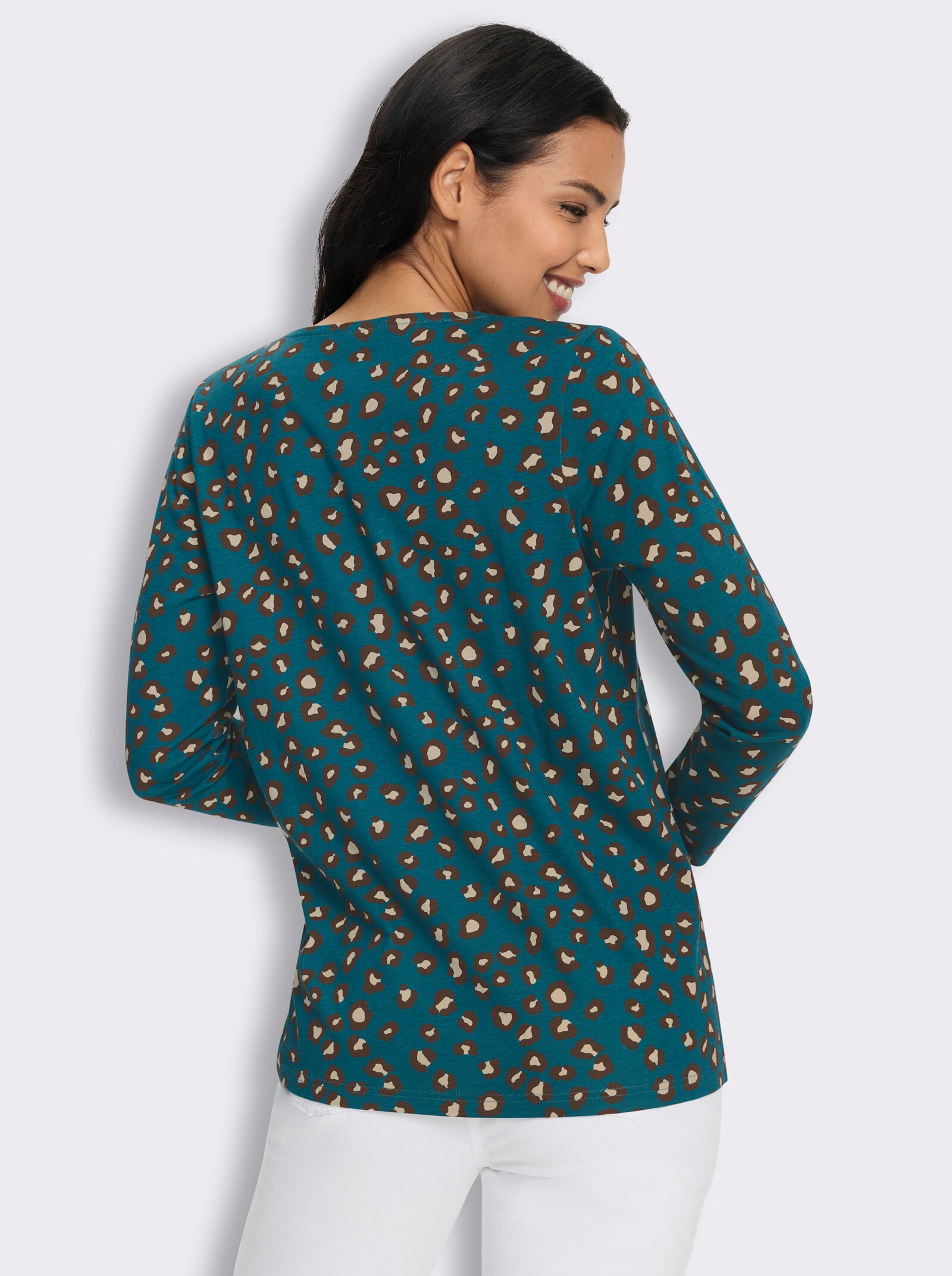 Langarmshirt mit Animalmuster - aquapetrol-schoko-bedruckt