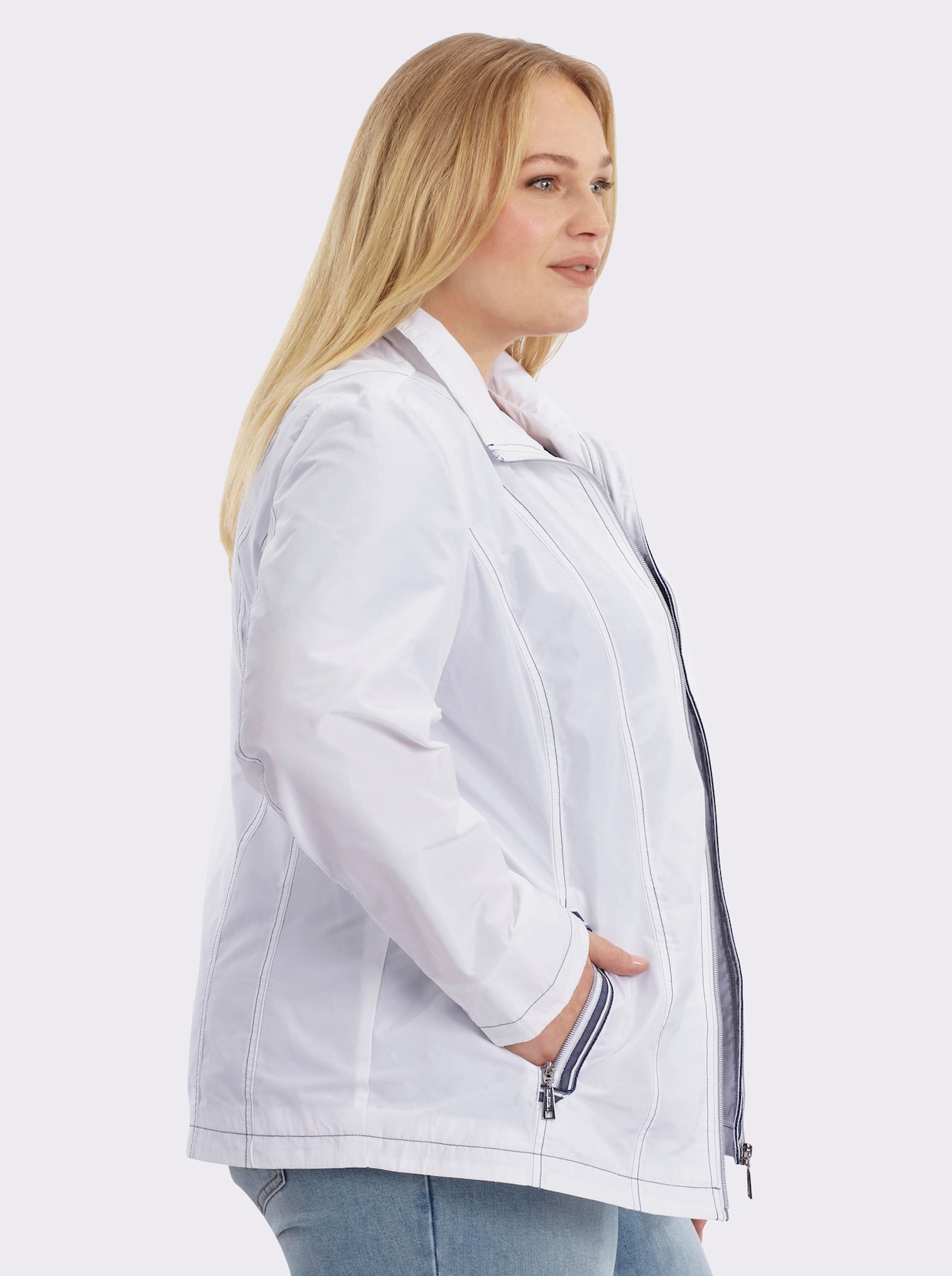 Übergangsjacke mit kontrastfarbigen Ziernähten - weiß