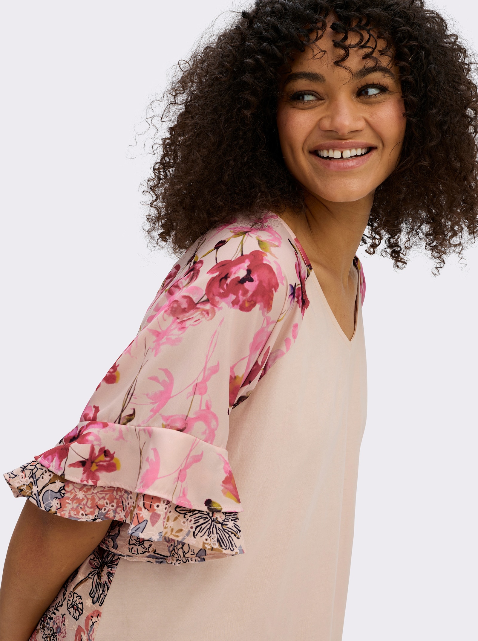 sheego by Joe Browns Tunika im Materialmix - apricot-fuchsia-gemustert