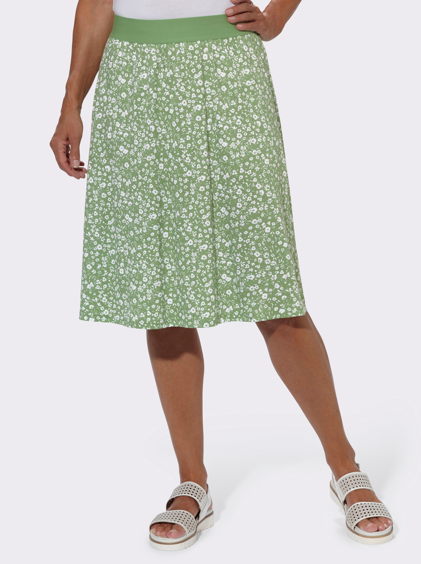 Jerseyrok in set van 2 - eucalyptus + eucalyptus/wit bedrukt