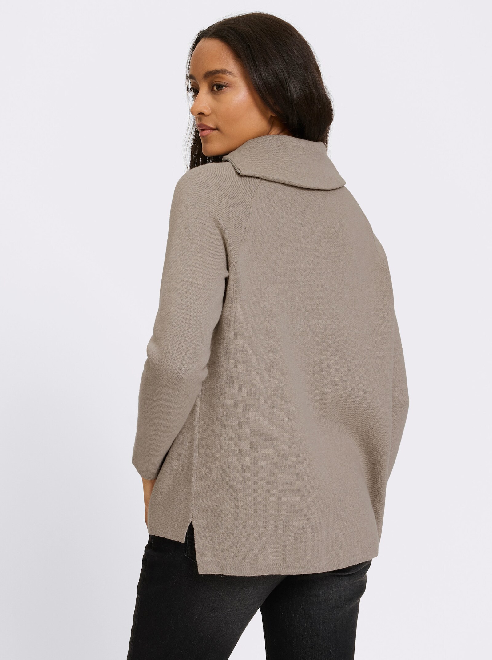 heine Langarm-Pullover mit Reißverschluss - sesam-meliert