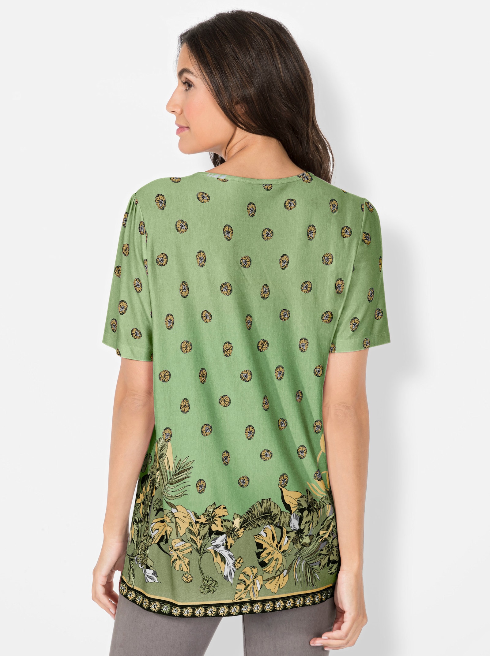Tunikashirt mit Raffung am Ausschnitt - pistazie-bedruckt
