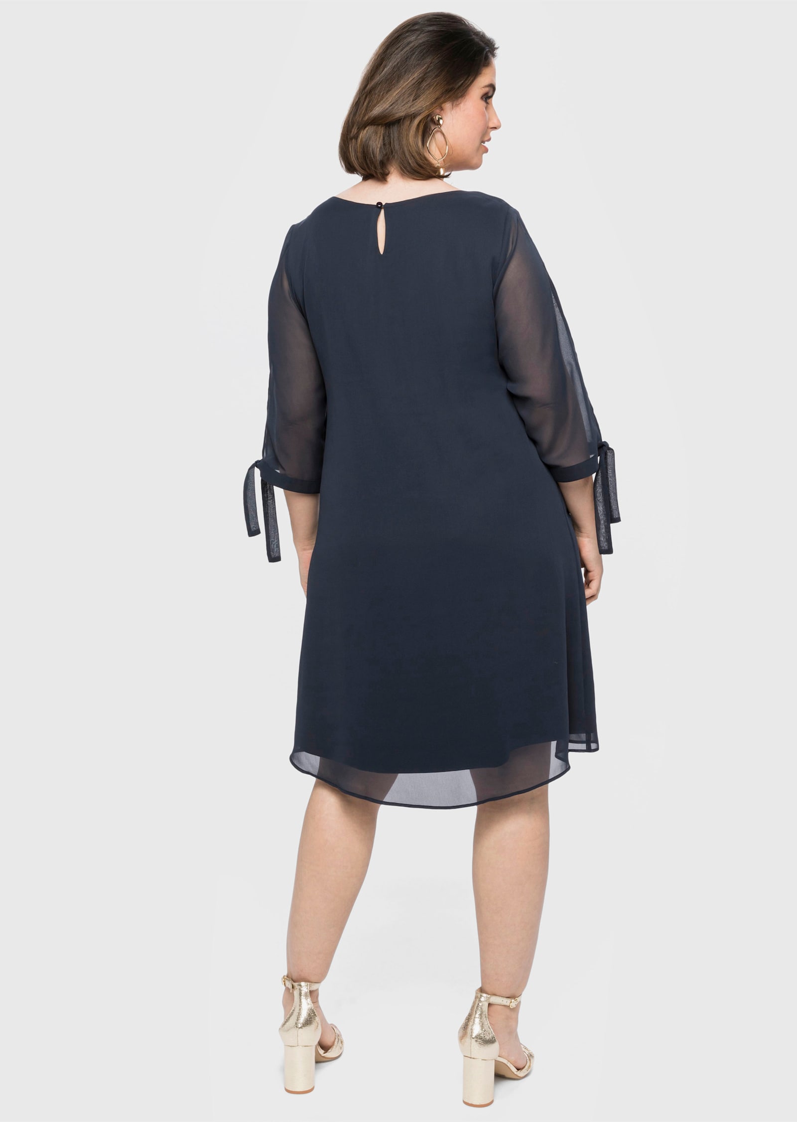 sheego Chiffonkleid mit geschlitzten Ärmeln - nachtblau