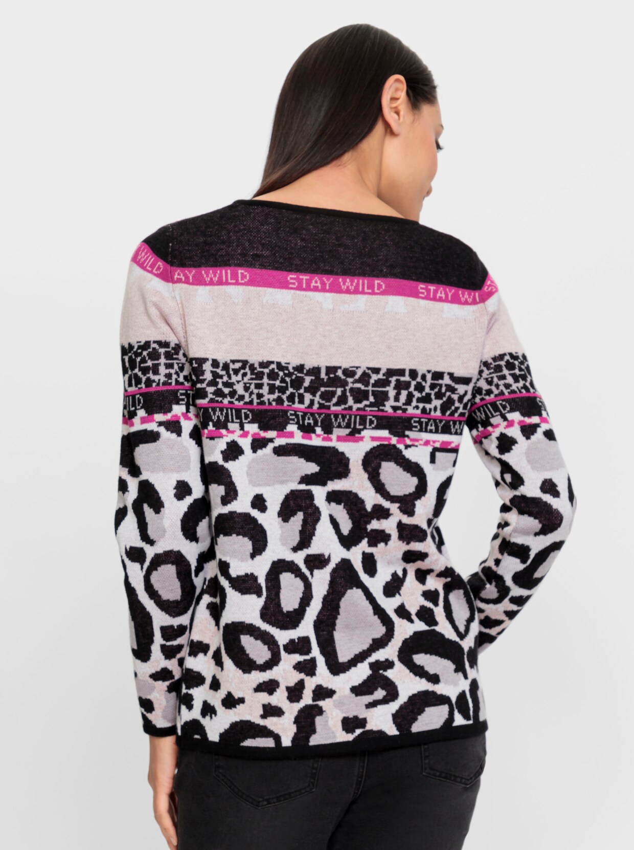 heine Jacquard-Pullover - schwarz-fuchsia-gemustert