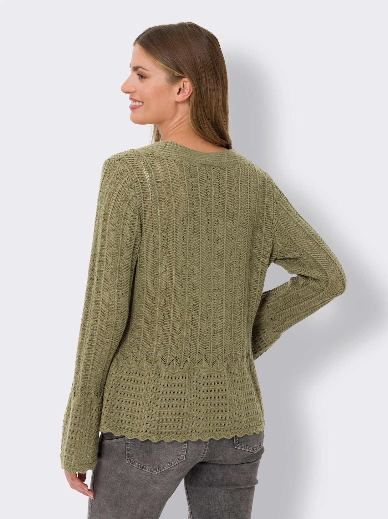 heine Ajourpullover - olijf