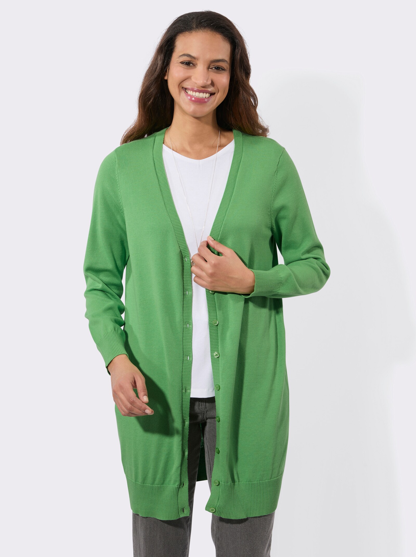 Longstrickjacke mit gerippten Bündchen - apfel