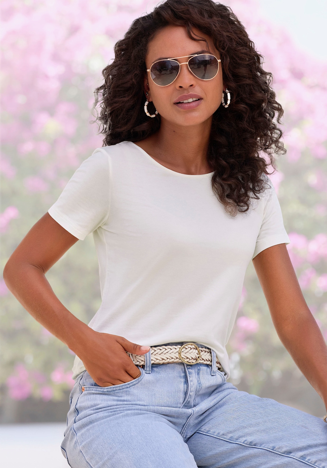 LASCANA T-shirt - crème, zwart