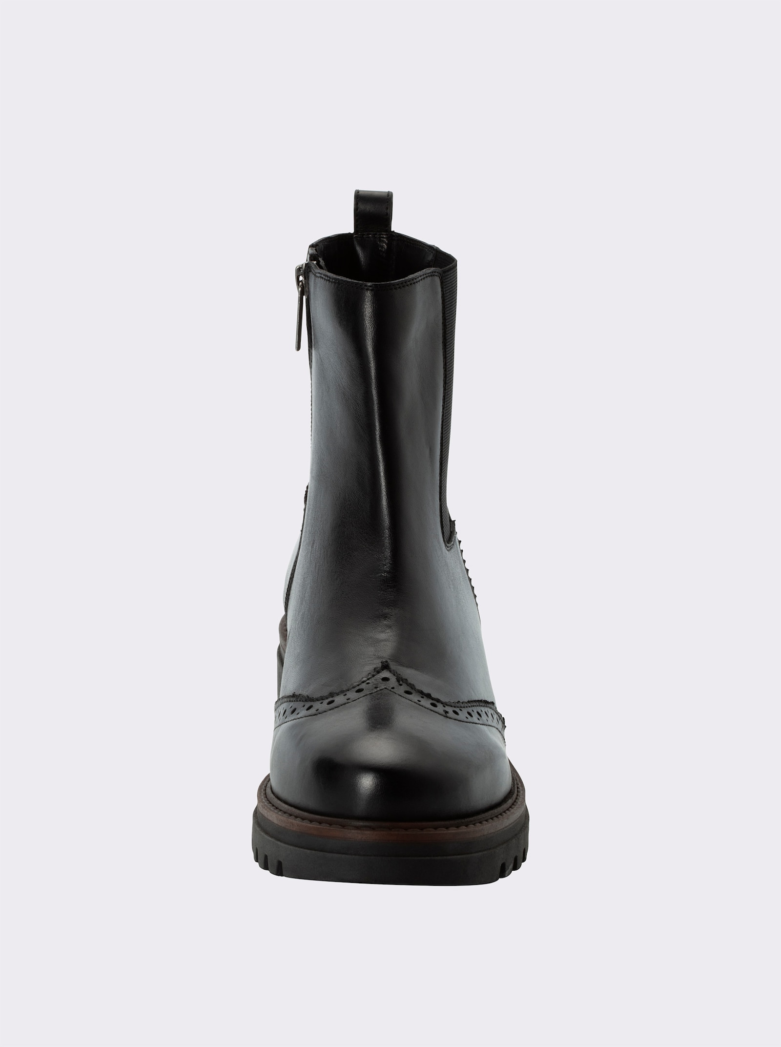 sheego Stiefelette mit Brogue-Lochmuster - schwarz