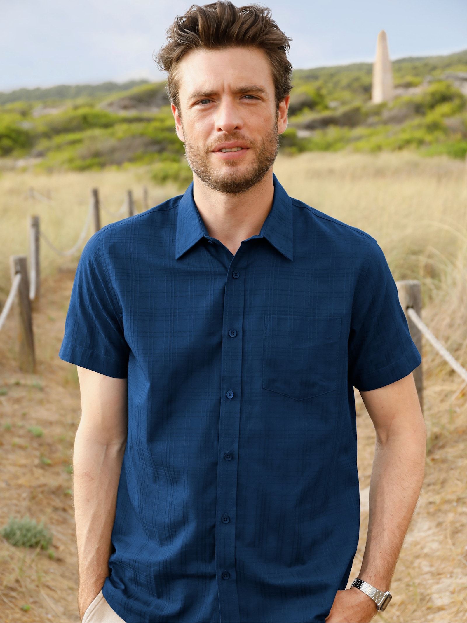 Catamaran Kurzarmhemd mit Falten im Rückteil - dunkelblau