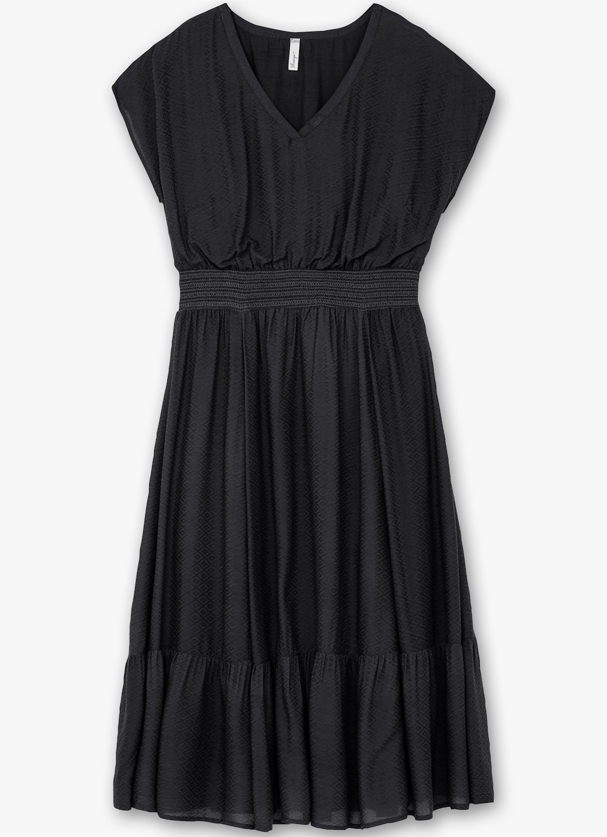 sheego Maxikleid mit Smokbund und Volant am Saum - schwarz