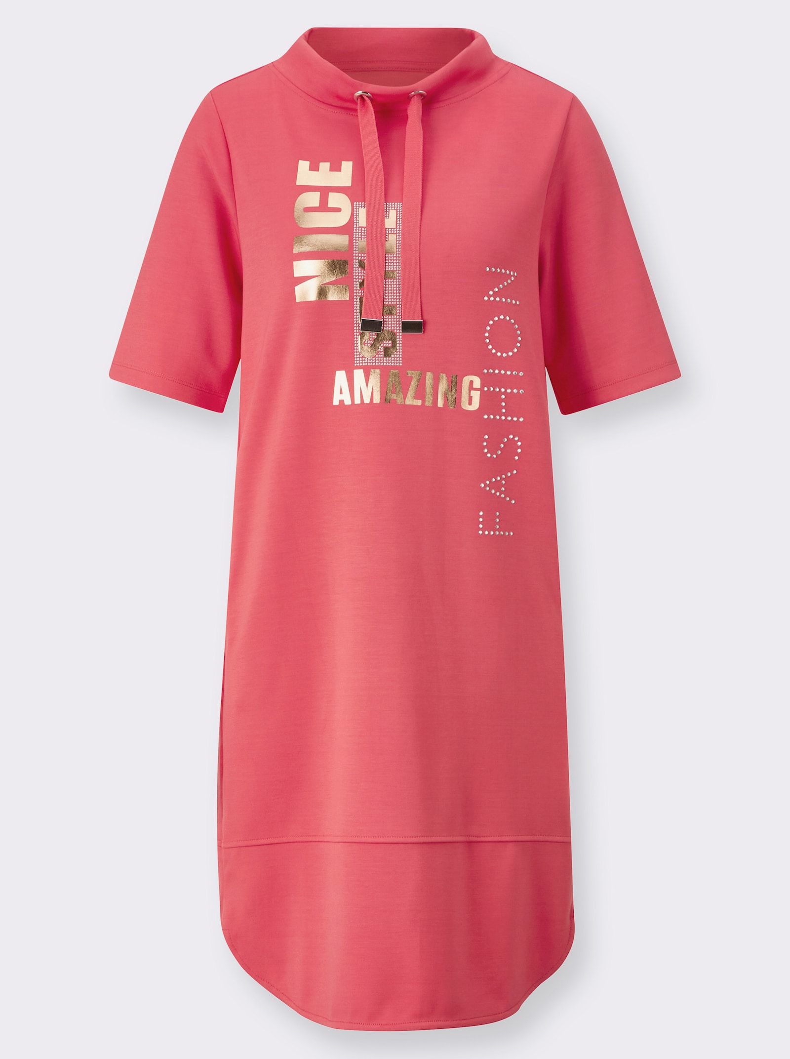 Robe en jersey avec grand col montant - corail