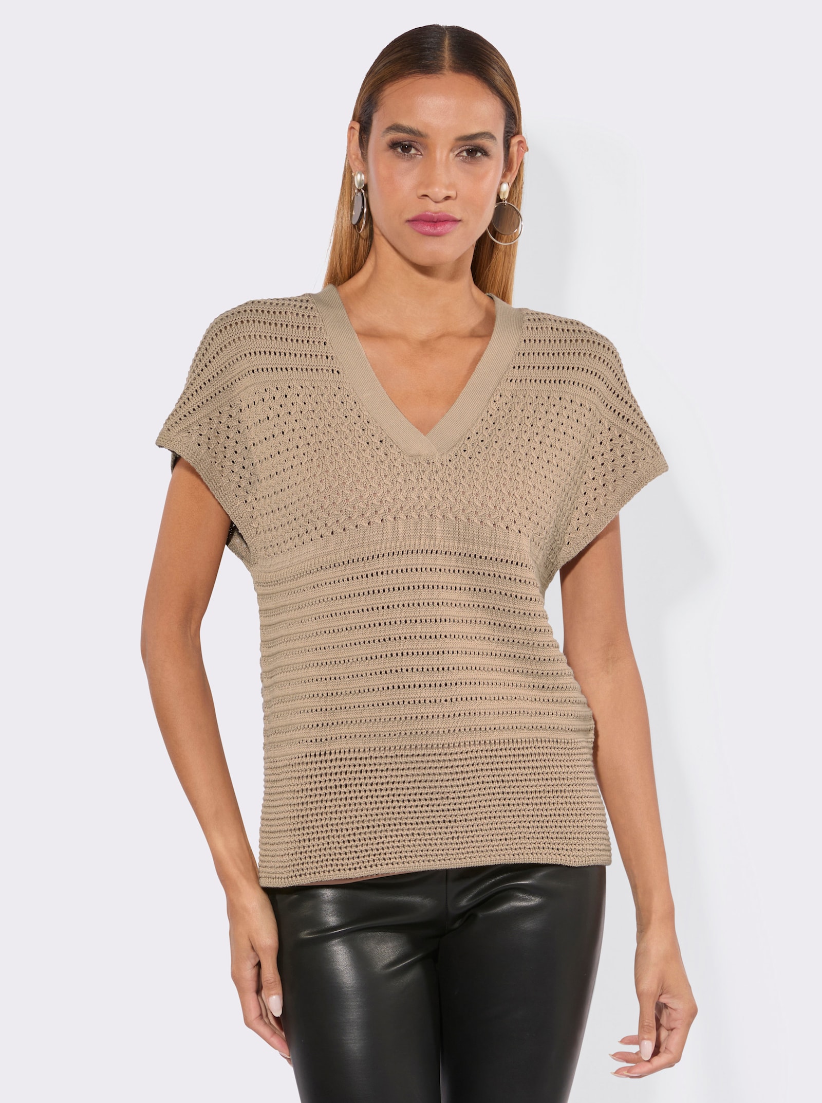 V-Ausschnitt-Pullover im mustermix - beige