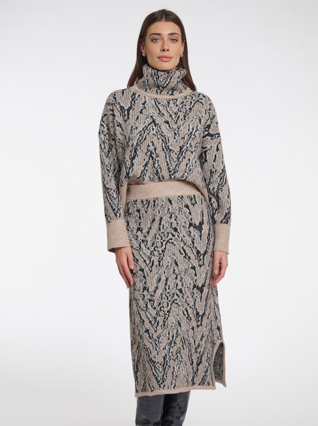 Tricot rok - zwart/zand gedessineerd