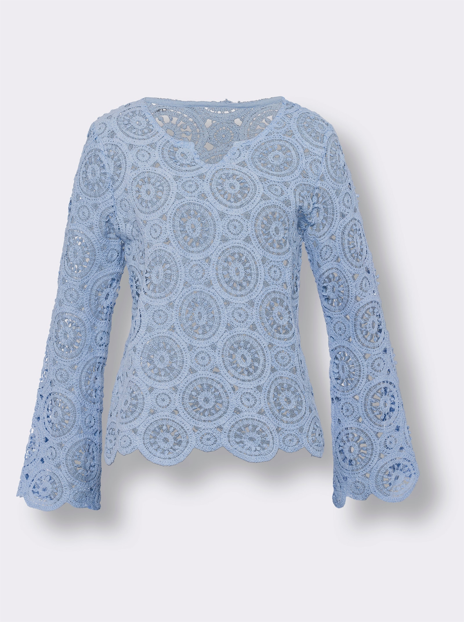 heine Langarmshirt aus Makramee-Spitze - hellblau
