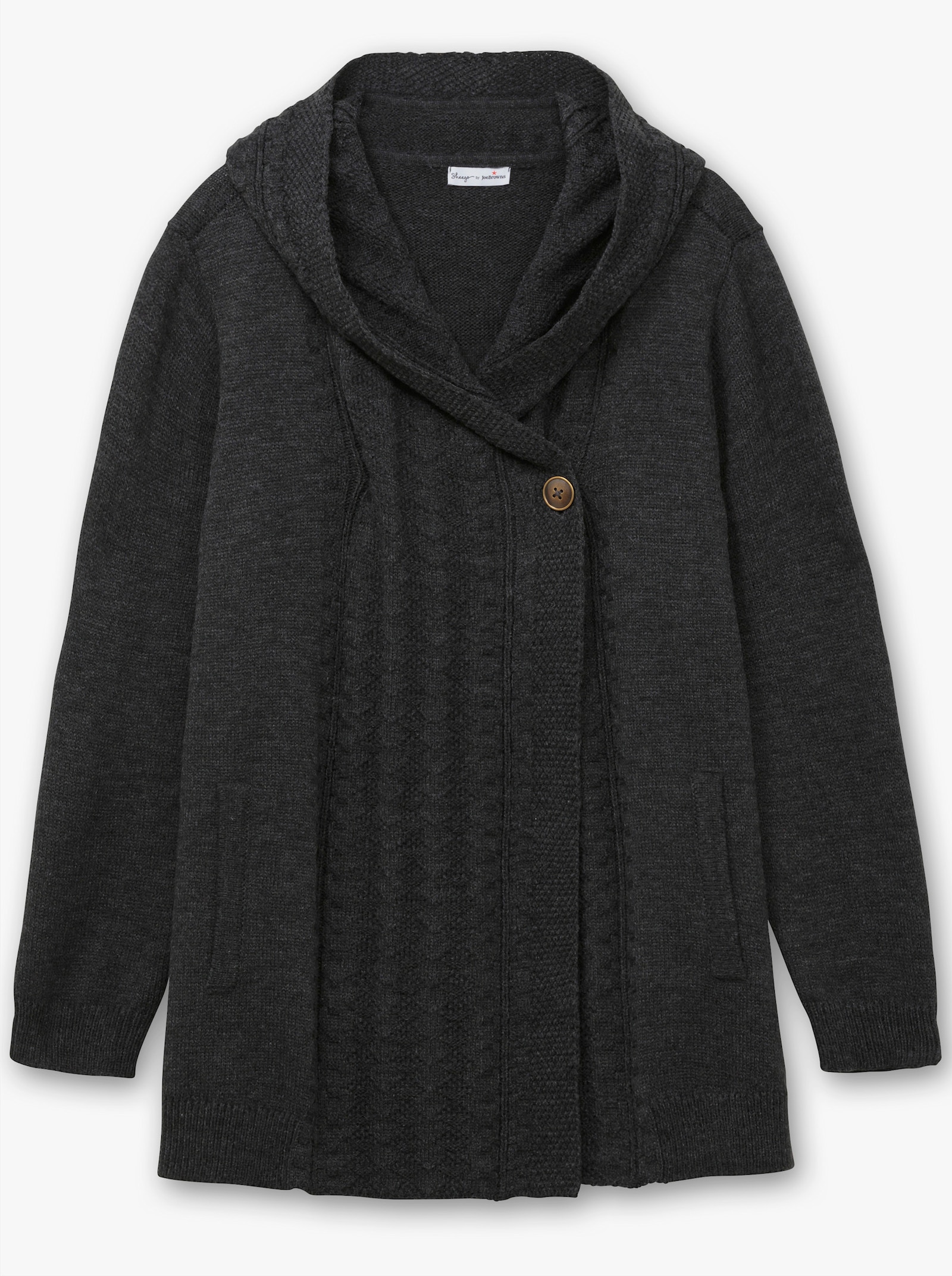 sheego by Joe Browns Kapuzenstrickjacke mit Knopf - anthrazit
