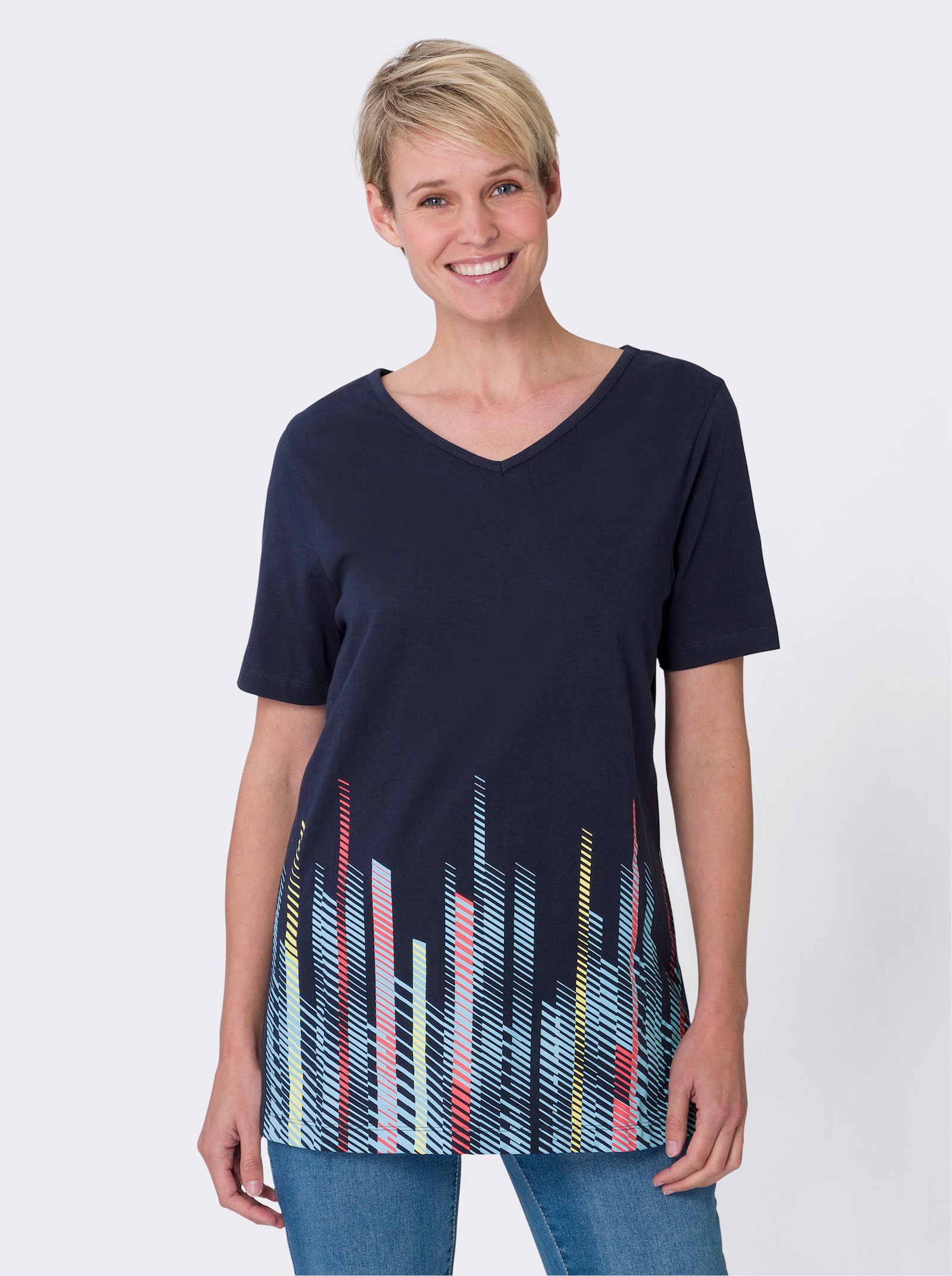 Lang shirt met V-hals - marine