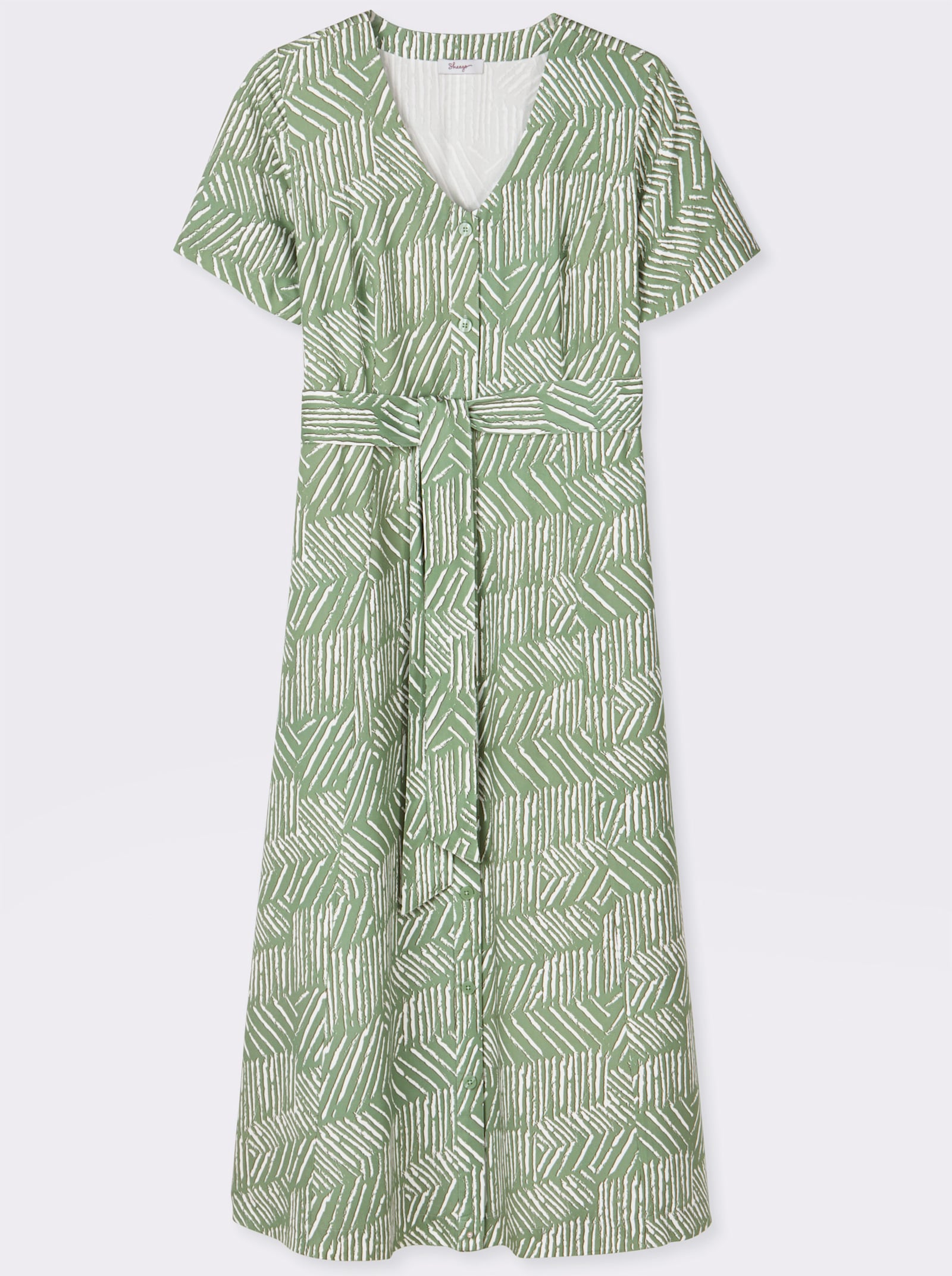 sheego Maxikleid mit Bindegürtel und Knopfleiste - eucalyptus-ecru-bedruckt