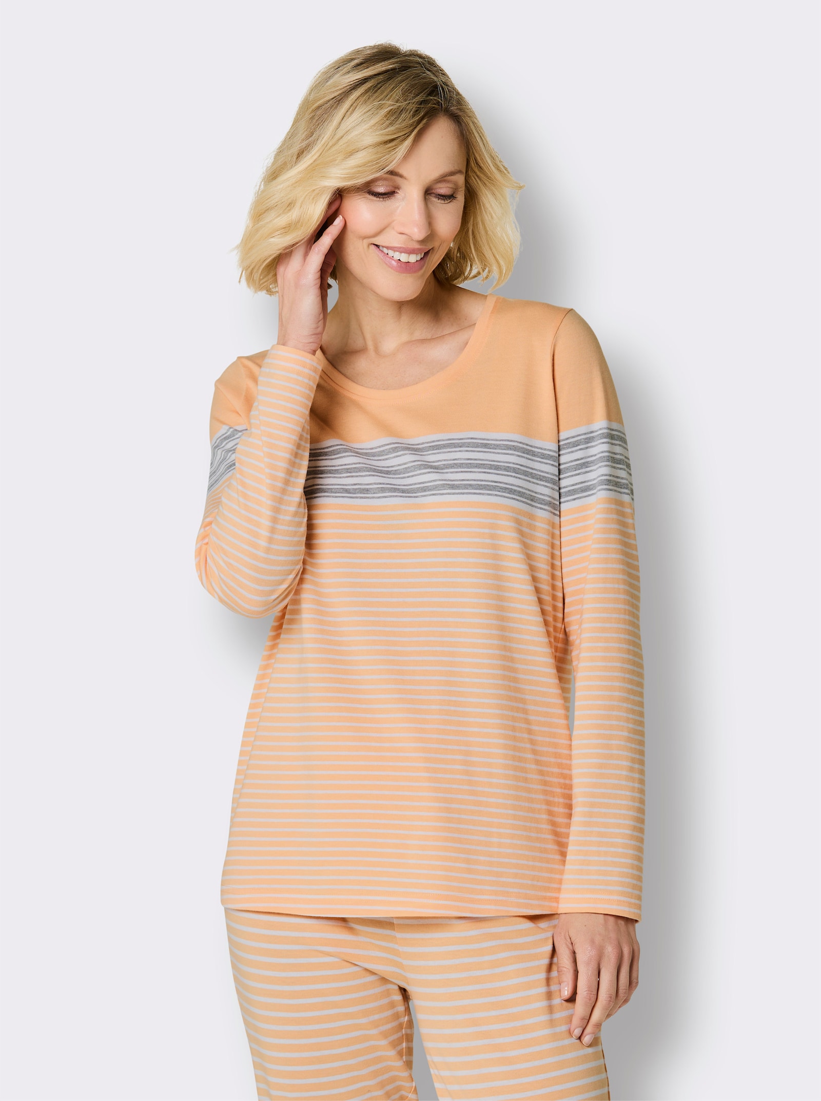 wäschepur Schlafshirt mit Ringelmuster - apricot-weiß-geringelt