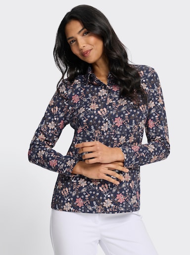 Poloshirt mit floralem Druck - marine-rosenquarz-bedruckt