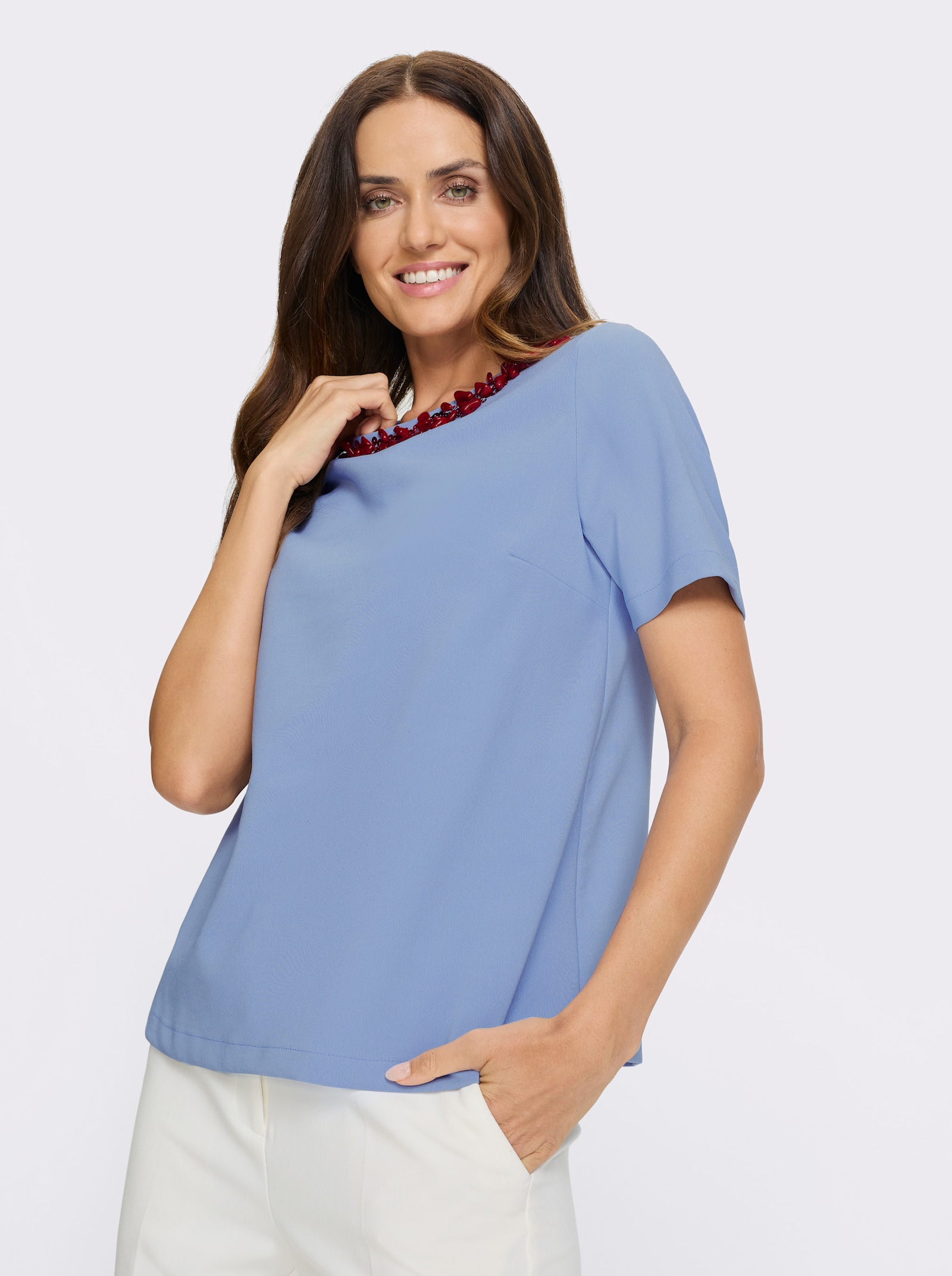 heine Kurzarm-Bluse in Koffer-Qualität - eisblau