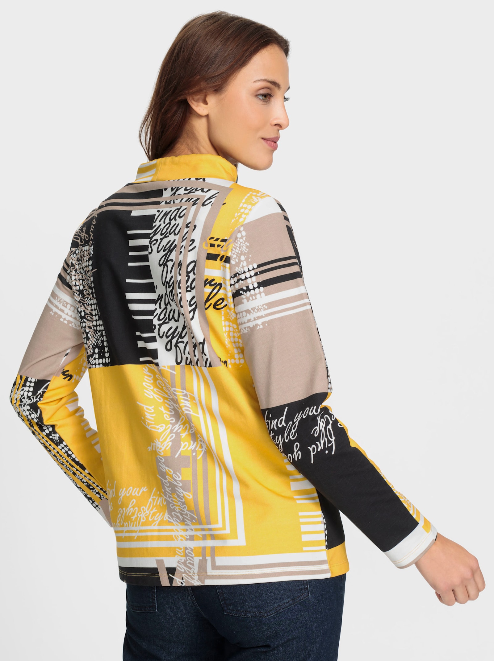 Sweatshirt mit Druck-Dessin - sonnengelb-weiß-bedruckt