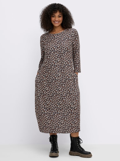 Maxikleid in Feinstrick-Optik - sesam-schwarz-gemustert