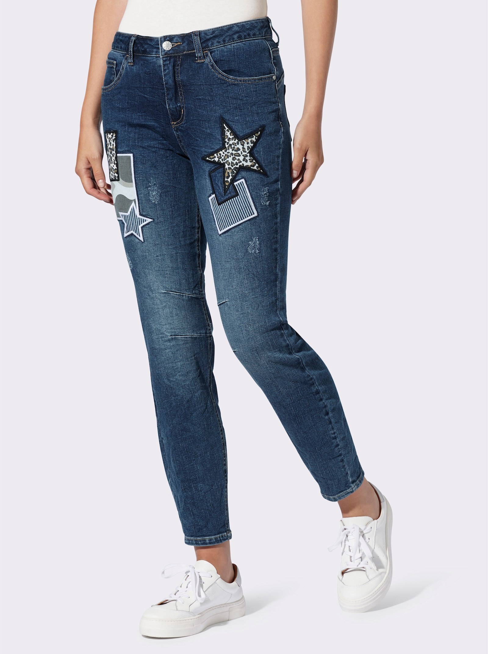 heine 5-pocketjeans met patches - blue-stonewashed