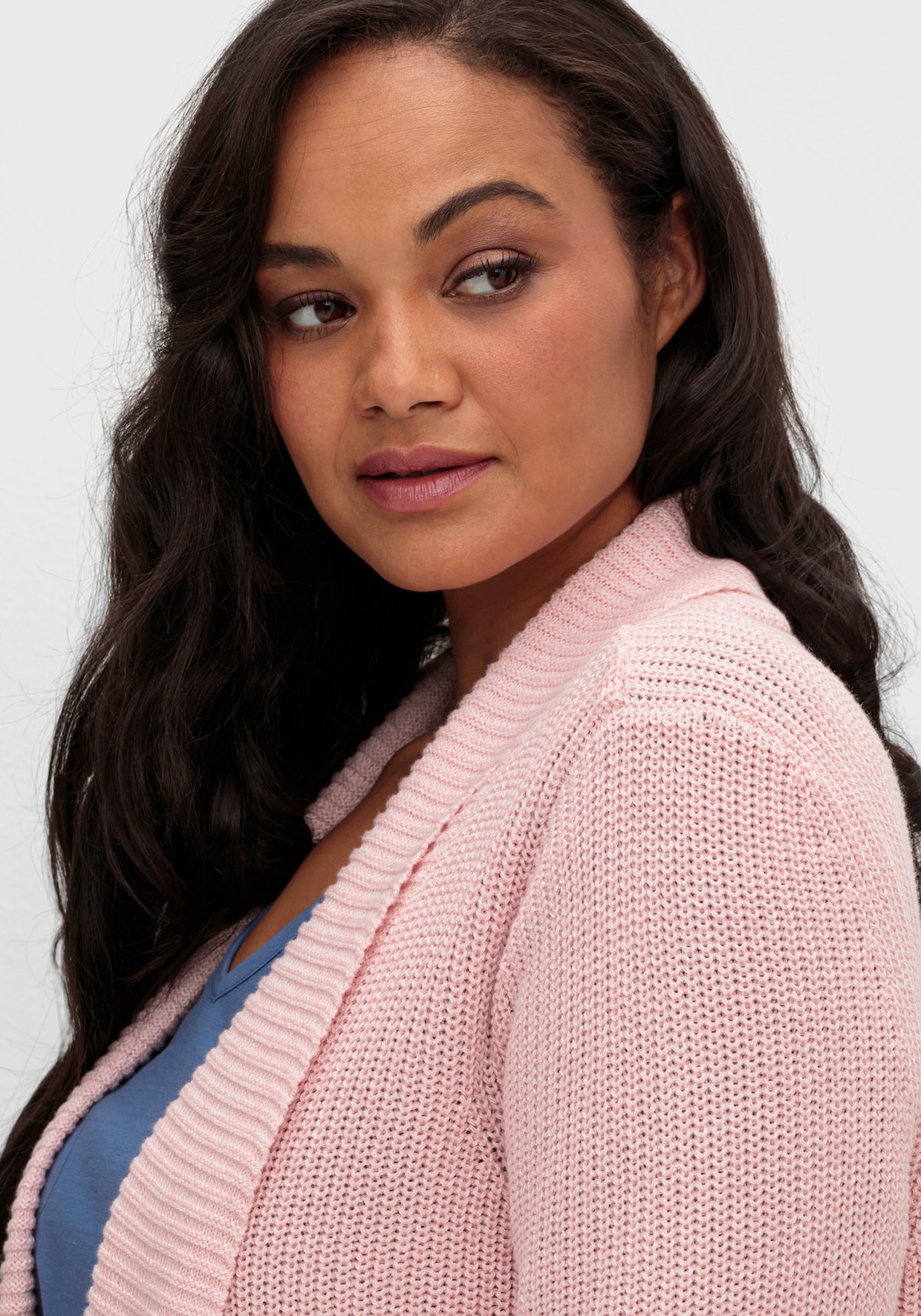 Strickjacke mit Schalkragen - rosenquarz-meliert