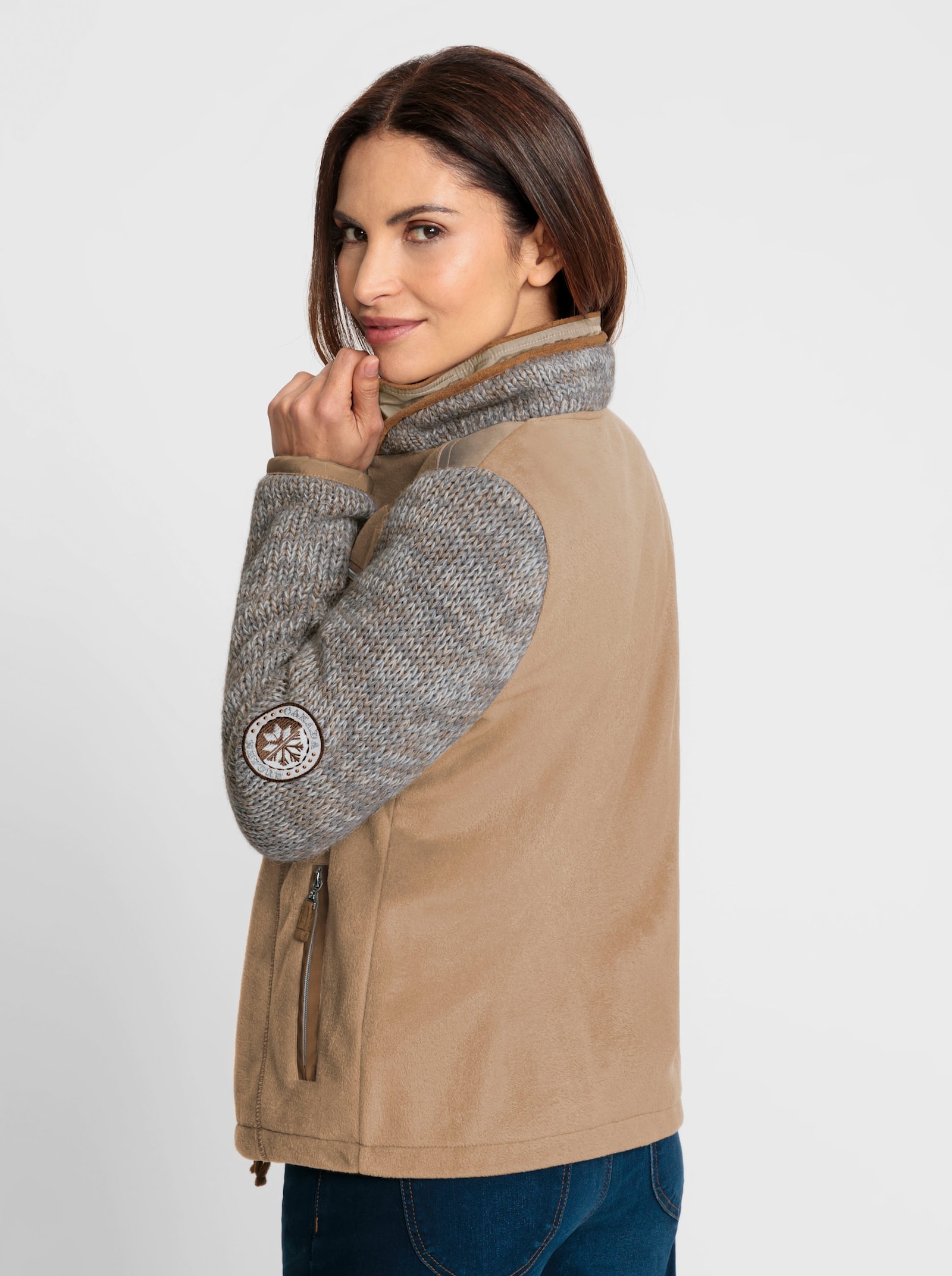 Fleecejacke im Mix aus Fleece und Strick - sand-meliert