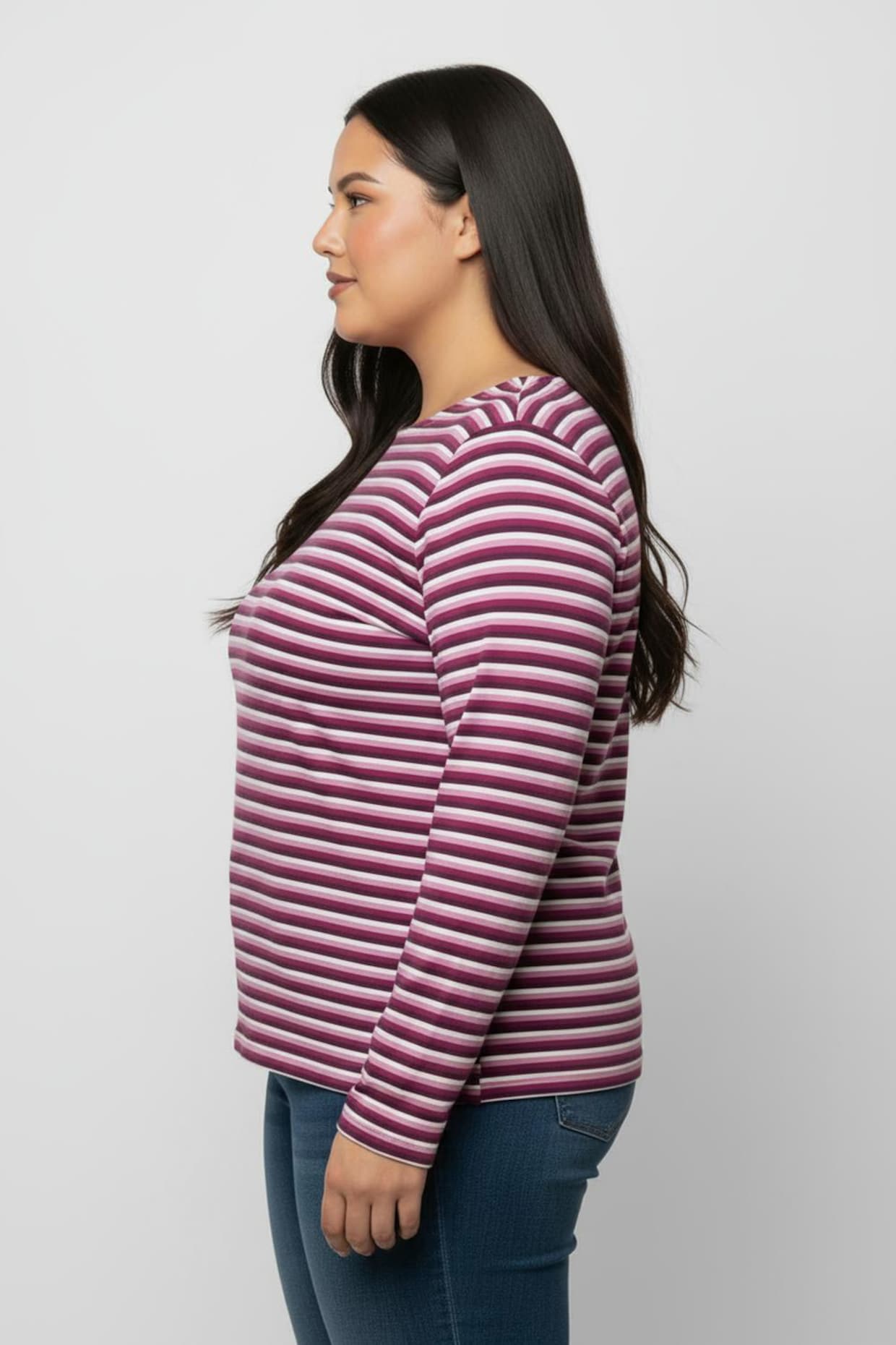 Langarmshirt im Ringel-Dessin - magenta-marine-geringelt