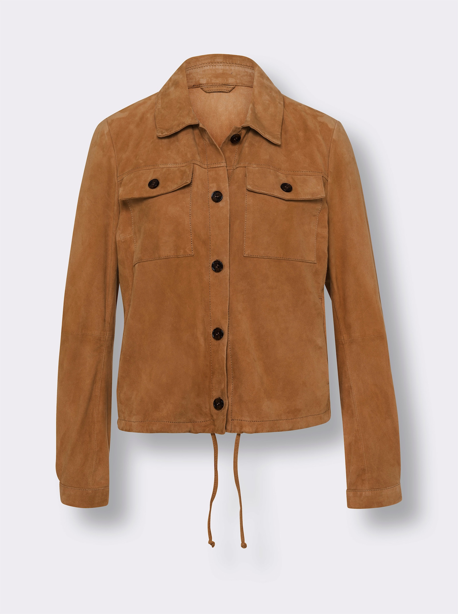 heine Lederjacke mit Tunnelzug am Saum - cognac