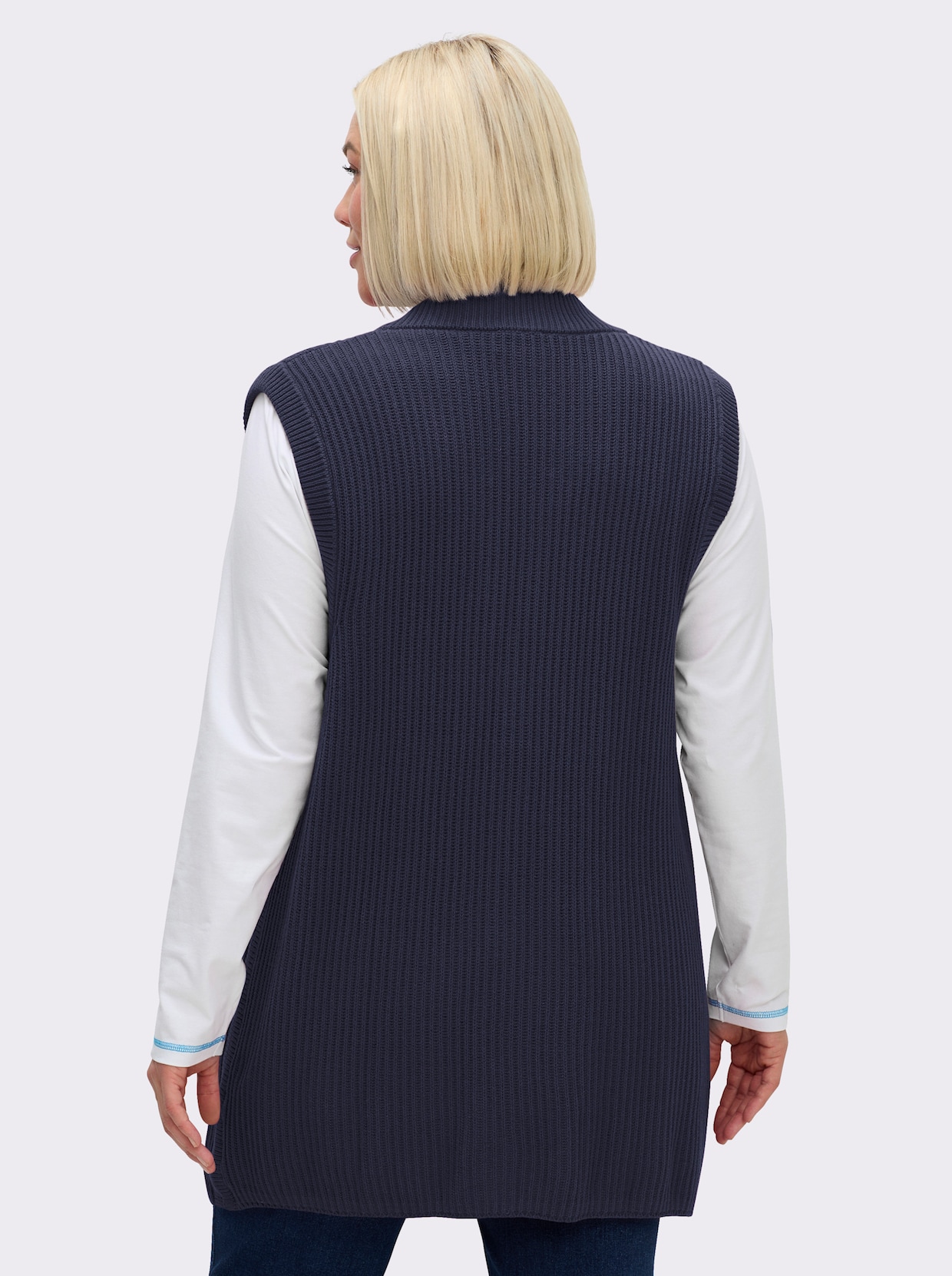 Strickweste in Longform, gerippt - marine